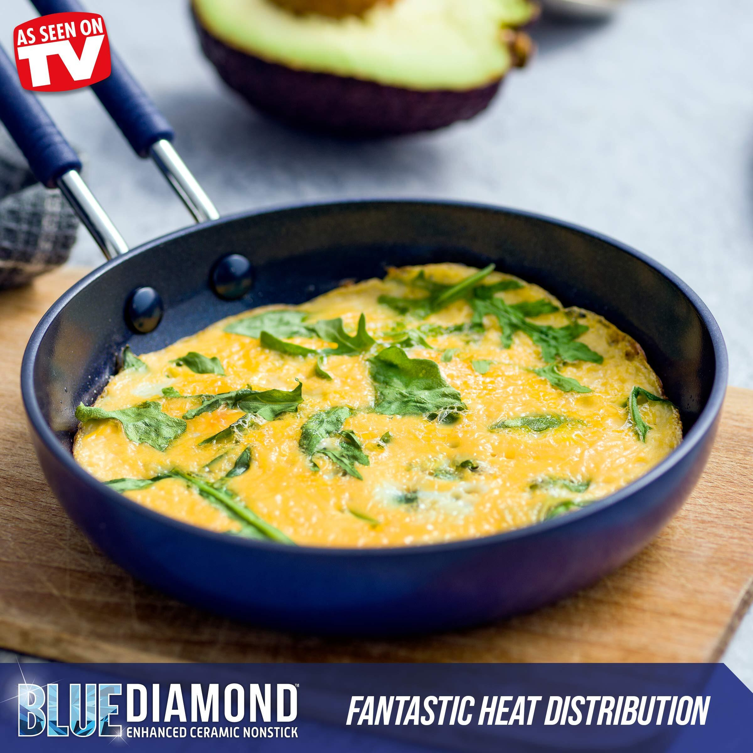 Blue Diamond Cookware Mini Egg Fry Pan Skillet, Diamond Infused Healthy Ceramic Nonstick, Pfas & Pfoa-Free, Dishwasher Safe, Oven Safe, Even Heating, Easy Clean, Warp Control, Blue