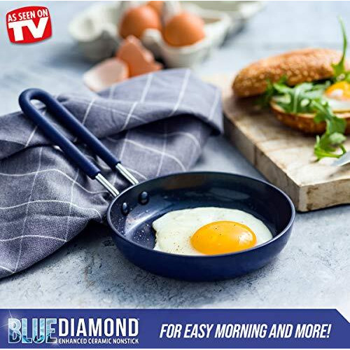 Blue Diamond Cookware Mini Egg Fry Pan Skillet, Diamond Infused Healthy Ceramic Nonstick, Pfas & Pfoa-Free, Dishwasher Safe, Oven Safe, Even Heating, Easy Clean, Warp Control, Blue