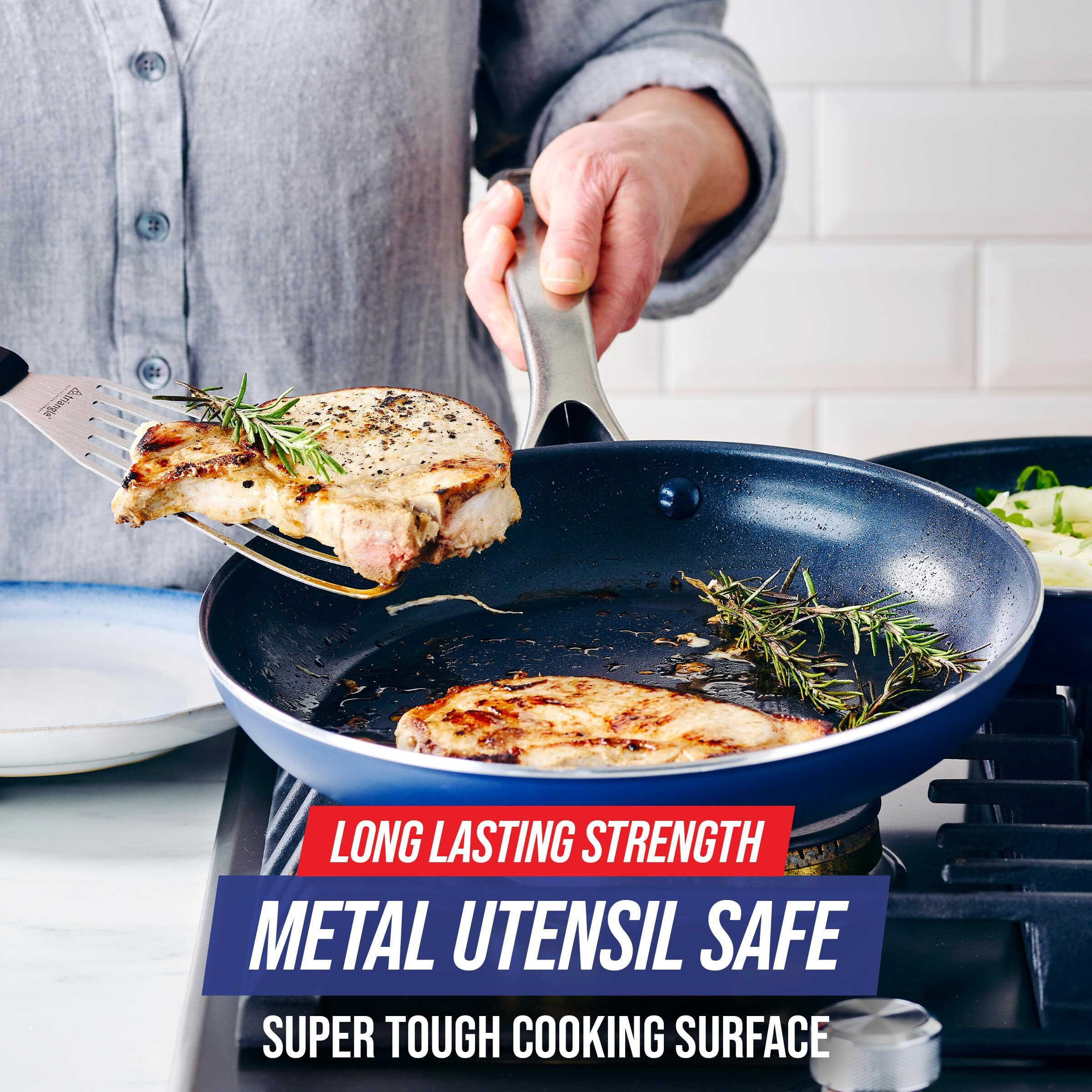 Blue Diamond Cookware 12"" Frying Pan Skillet, Diamond Infused Healthy Ceramic Nonstick, Pfas And Pfoa-Free, Dishwasher Safe, Oven Safe, Even Heating, Metal Utensil Safe, Warp Control, Blue