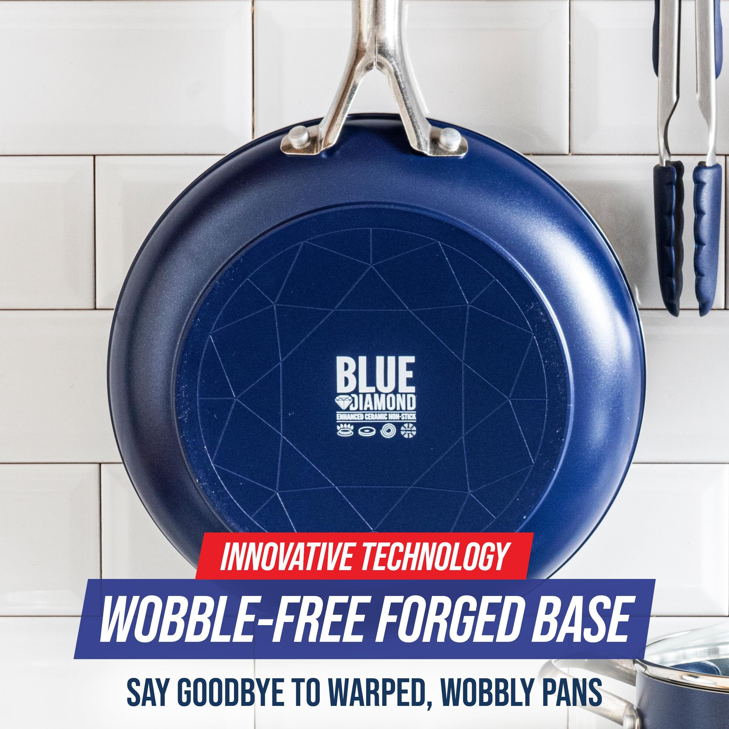 Blue Diamond Cookware 12"" Frying Pan Skillet, Diamond Infused Healthy Ceramic Nonstick, Pfas And Pfoa-Free, Dishwasher Safe, Oven Safe, Even Heating, Metal Utensil Safe, Warp Control, Blue