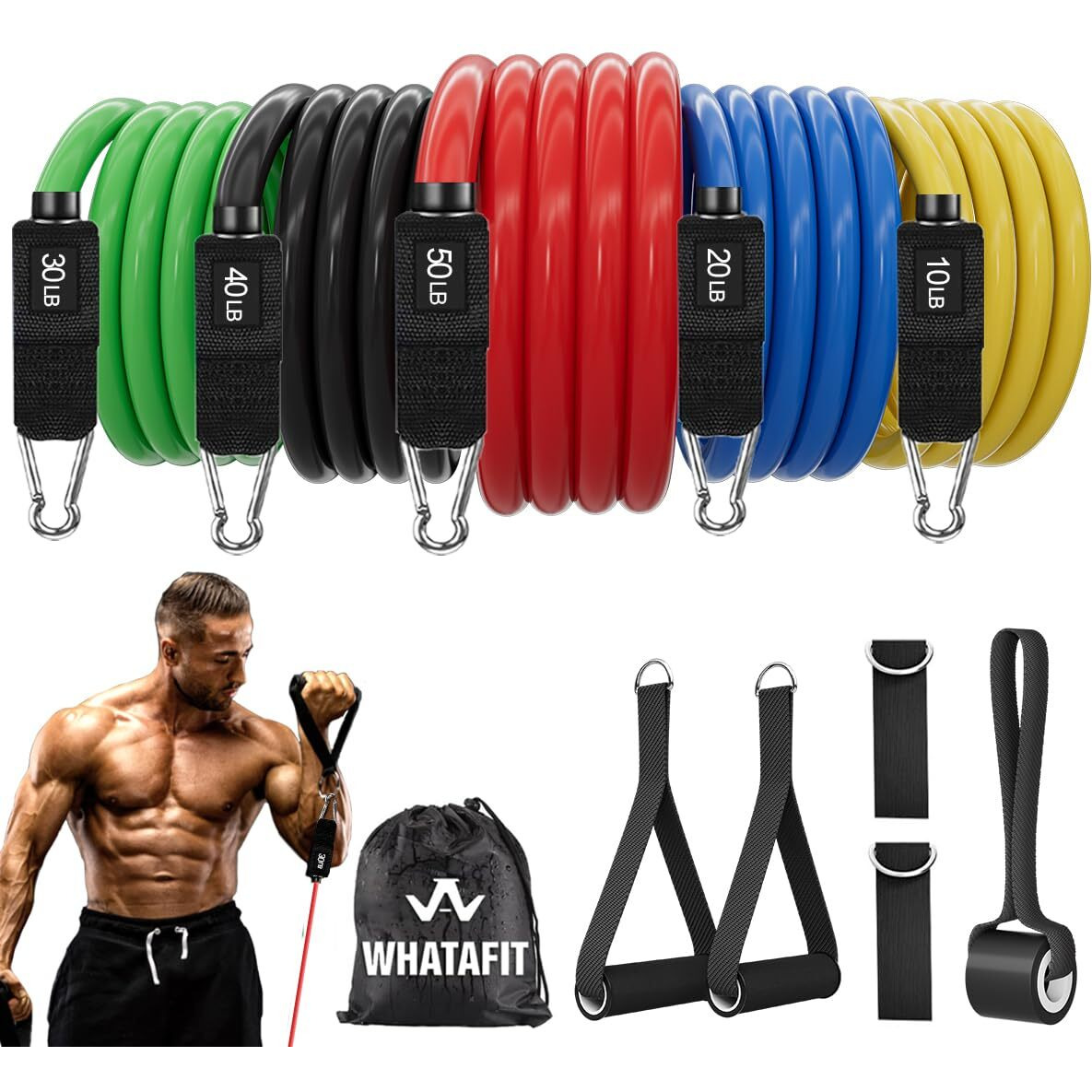 Whatafit Resistance Bands, Exercise Bands,Resistance Bands For Working Out, Work Out Bands With Handles For Men And Women Fitness, Strength Training Home Gym Equipment