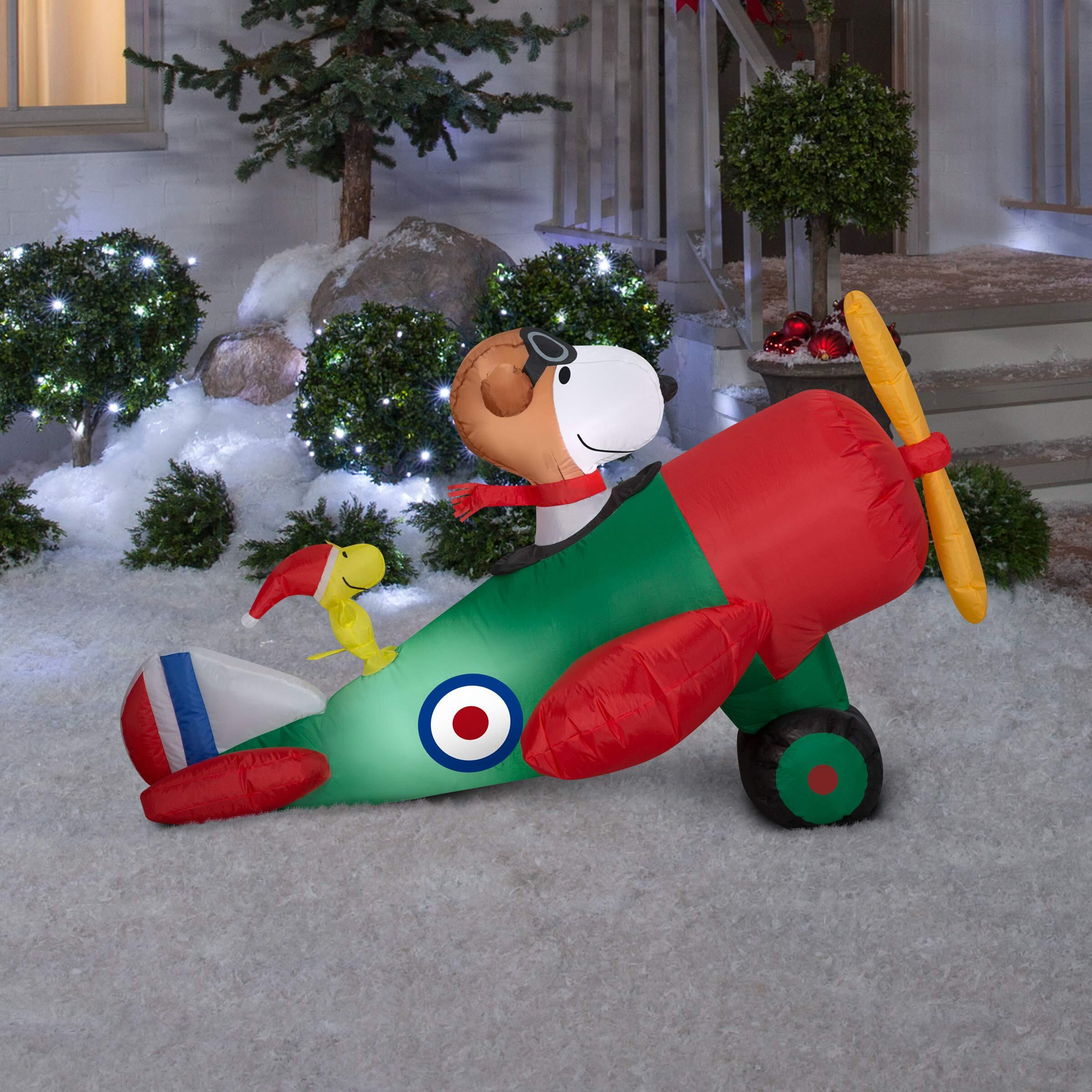 Gemmy Christmas Airblown Inflatable 4.5' Snoopy In Airplane Scene