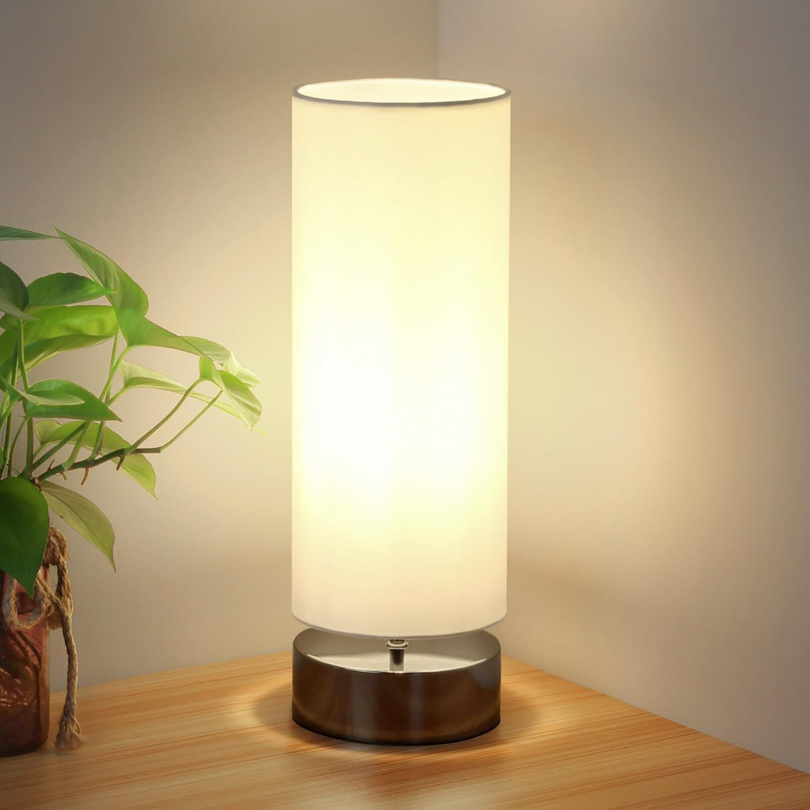 Touch Control Table Lamp Bedside Minimalist Desk Lamp Modern Accent Lamp Dimmable Touch Light With Cylinder Lamp Shade Night Light Nightstand Lamp For Bedroom Living Room Kitchen Led Bulb Included