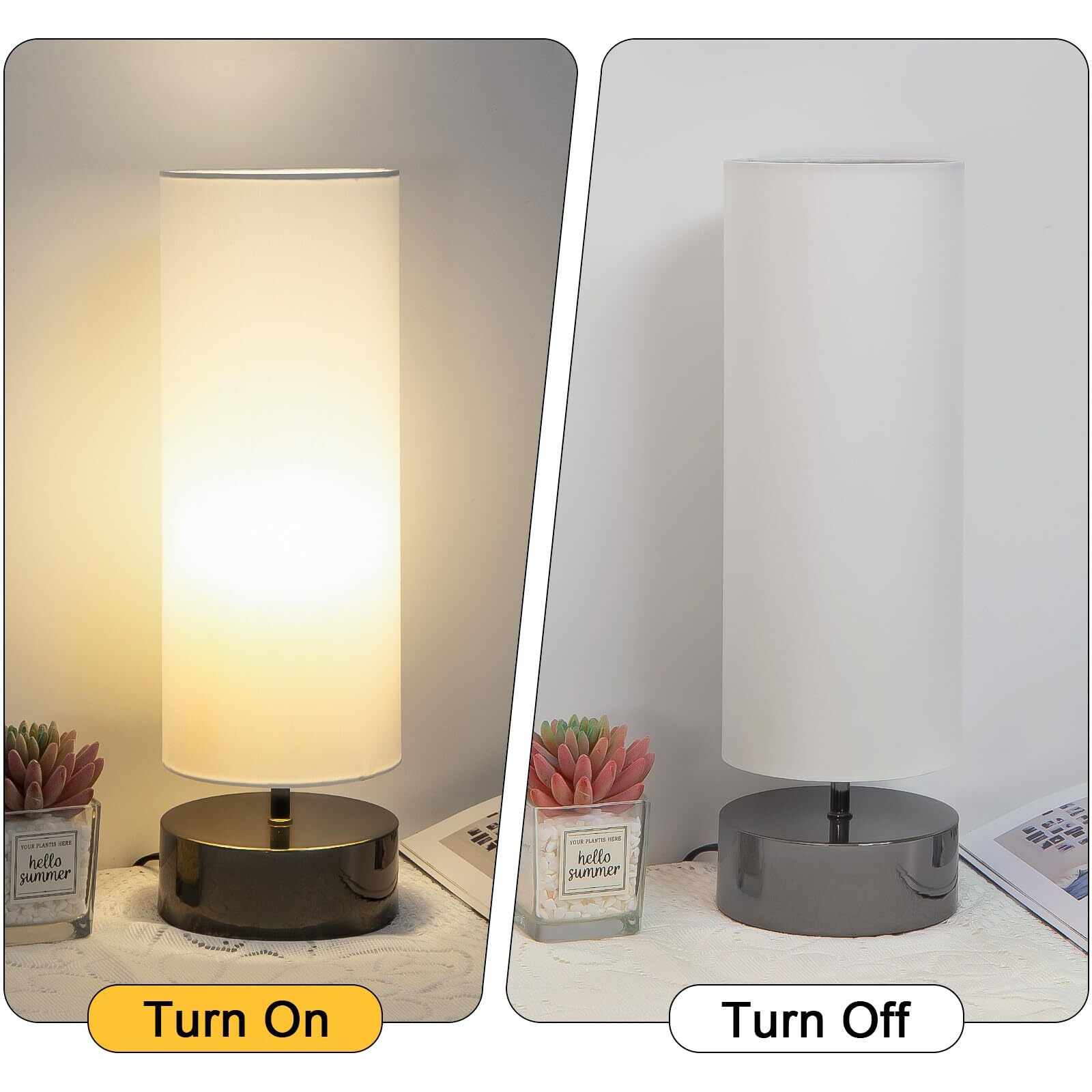 Touch Control Table Lamp Bedside Minimalist Desk Lamp Modern Accent Lamp Dimmable Touch Light With Cylinder Lamp Shade Night Light Nightstand Lamp For Bedroom Living Room Kitchen Led Bulb Included