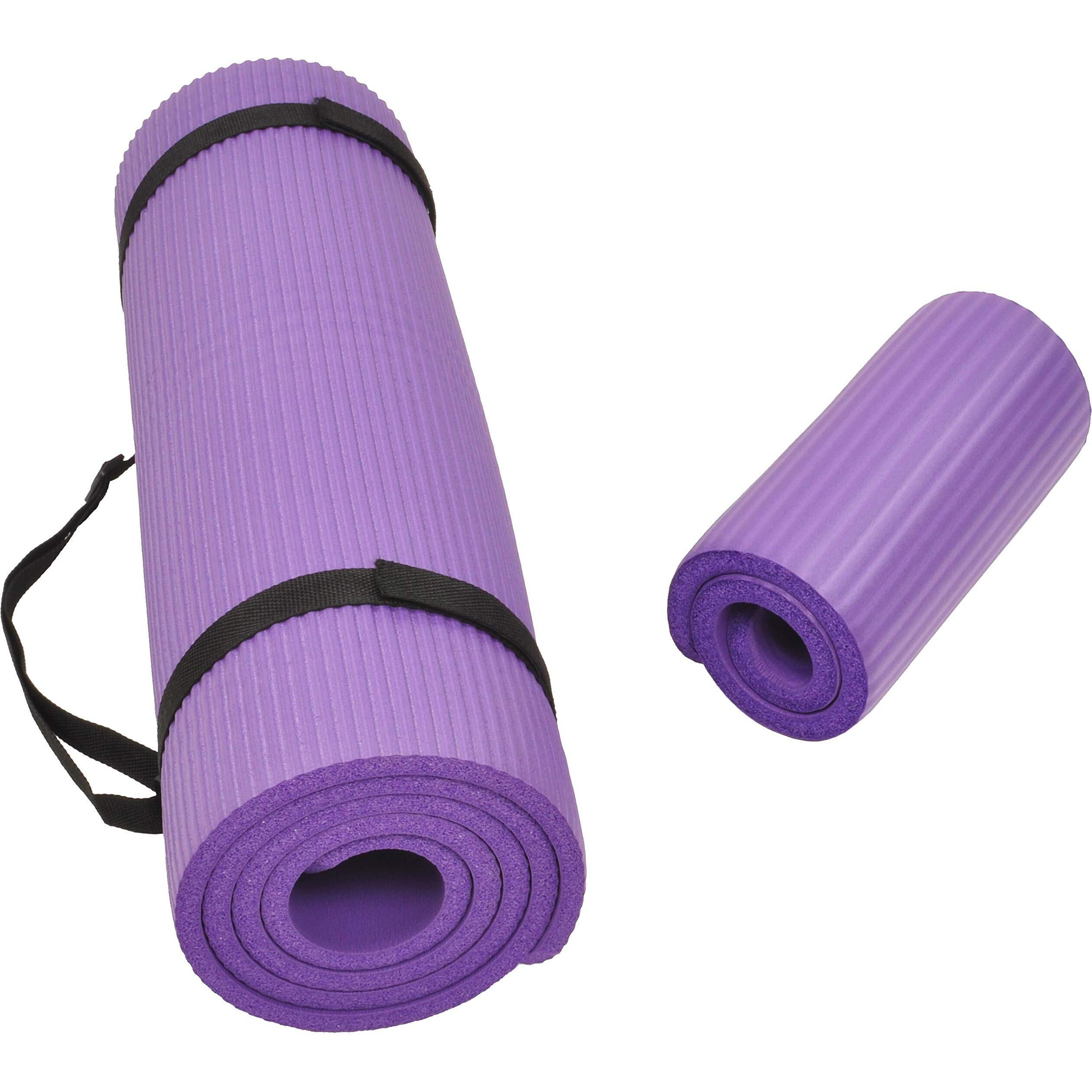 Fitvids All Purpose 1/2-Inch Extra Thick High Density Anti-Tear Exercise Yoga Mat And Knee Pad With Carrying Strap, Purple