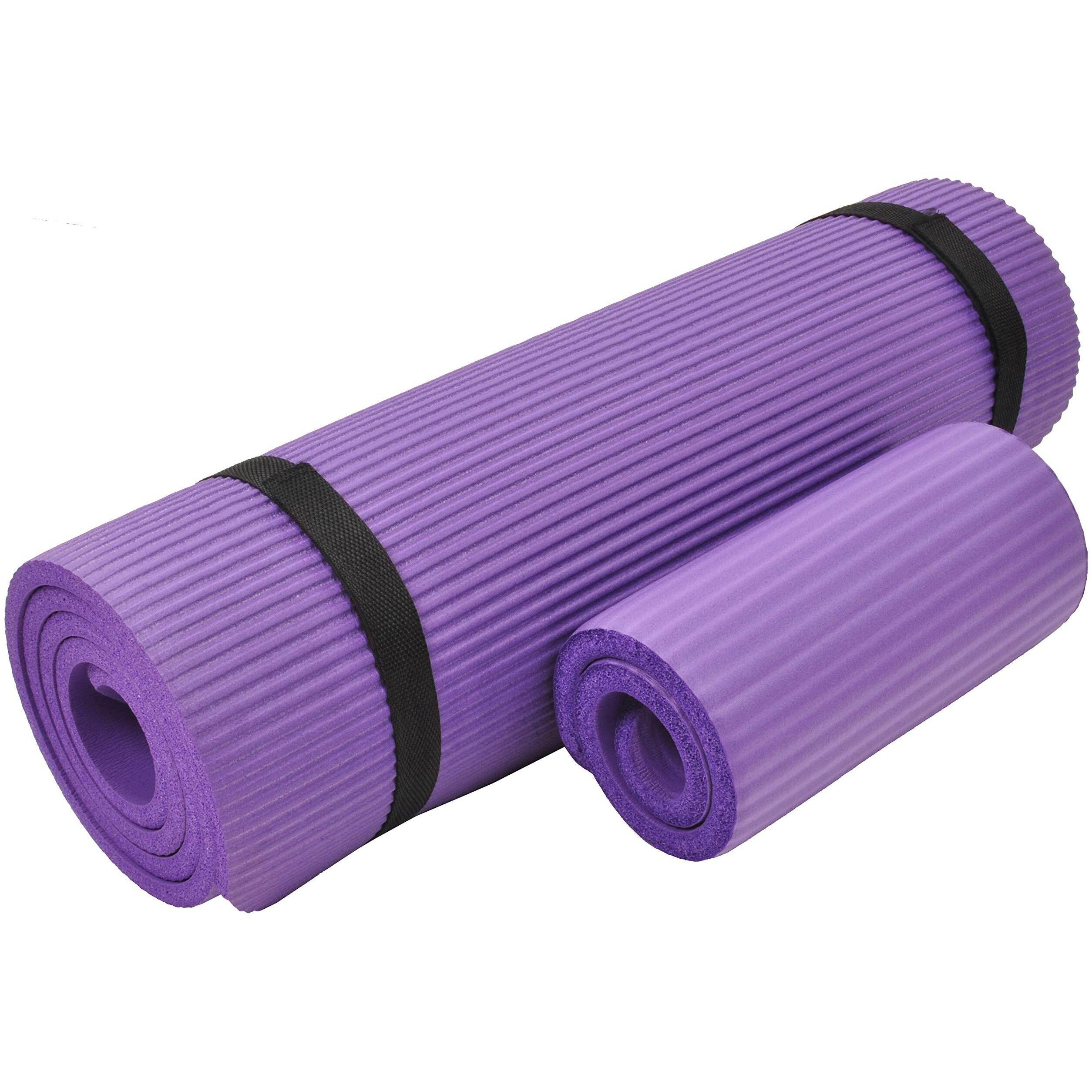 Fitvids All Purpose 1/2-Inch Extra Thick High Density Anti-Tear Exercise Yoga Mat And Knee Pad With Carrying Strap, Purple