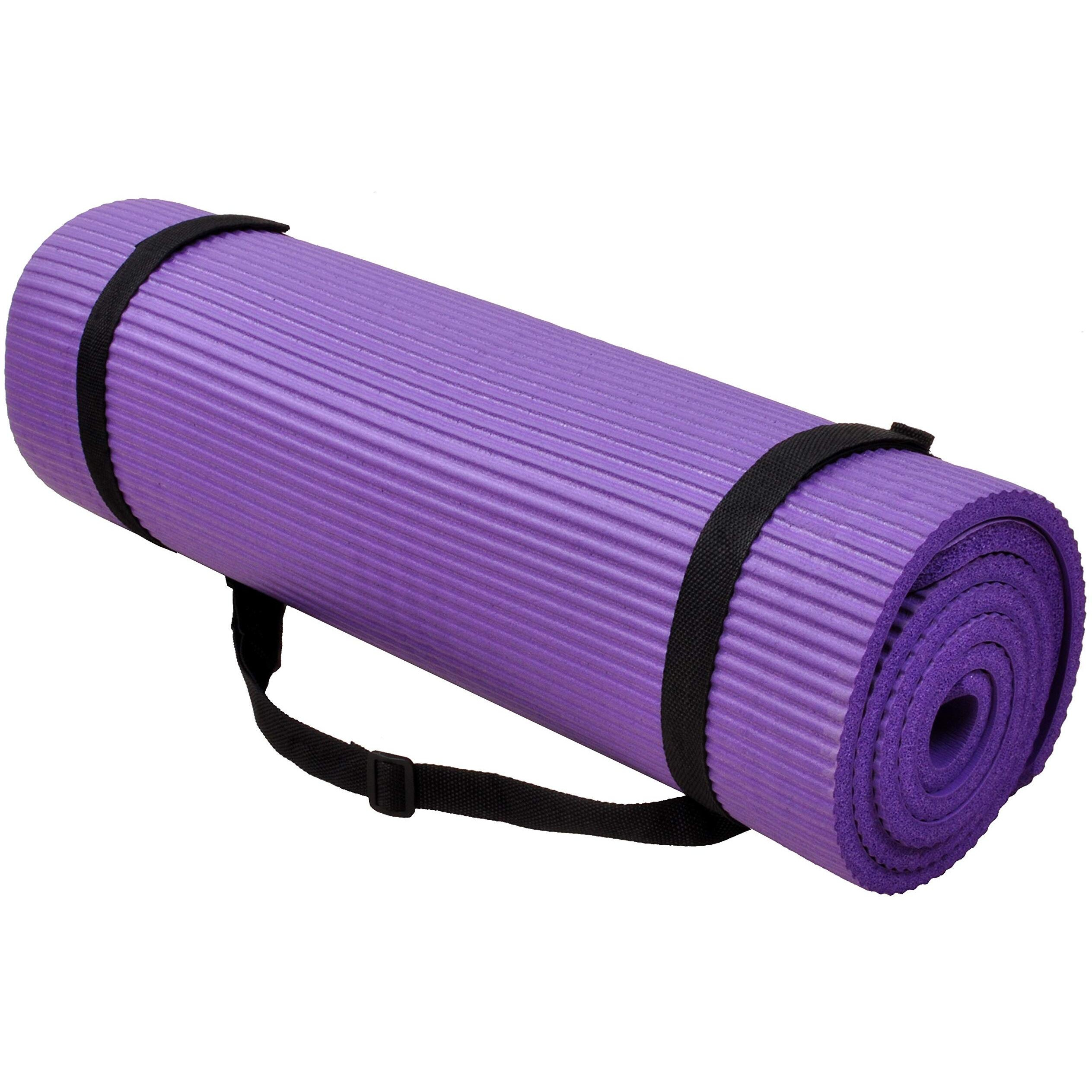 Fitvids All Purpose 1/2-Inch Extra Thick High Density Anti-Tear Exercise Yoga Mat And Knee Pad With Carrying Strap, Purple