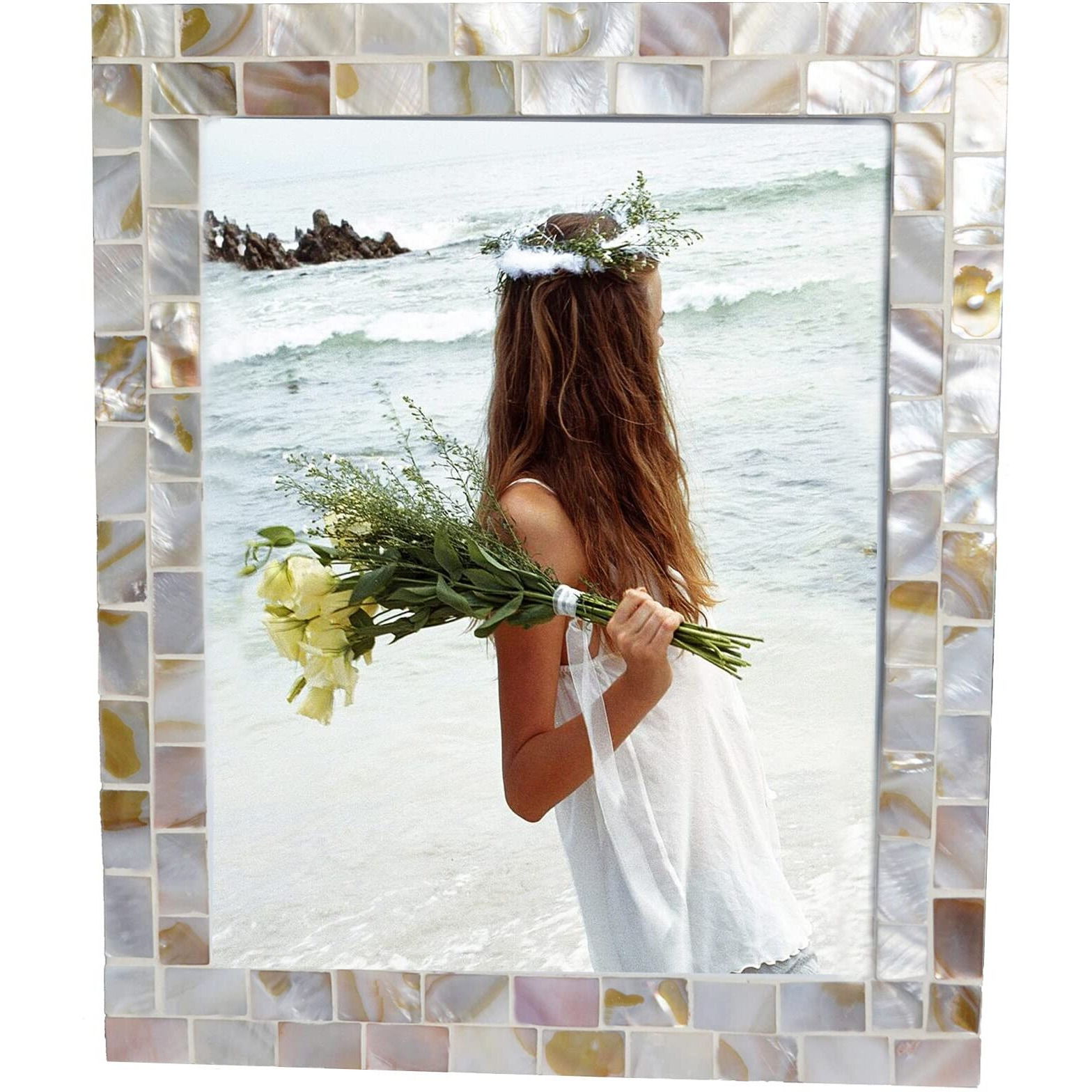 Giftme 5 White Picture Frame 8X10 Wedding Picture Frame Mother Of Pearl Photo Frames For Wall Hanging Or Tabletop 8 By 10 Inch (Natural White,1Pc)