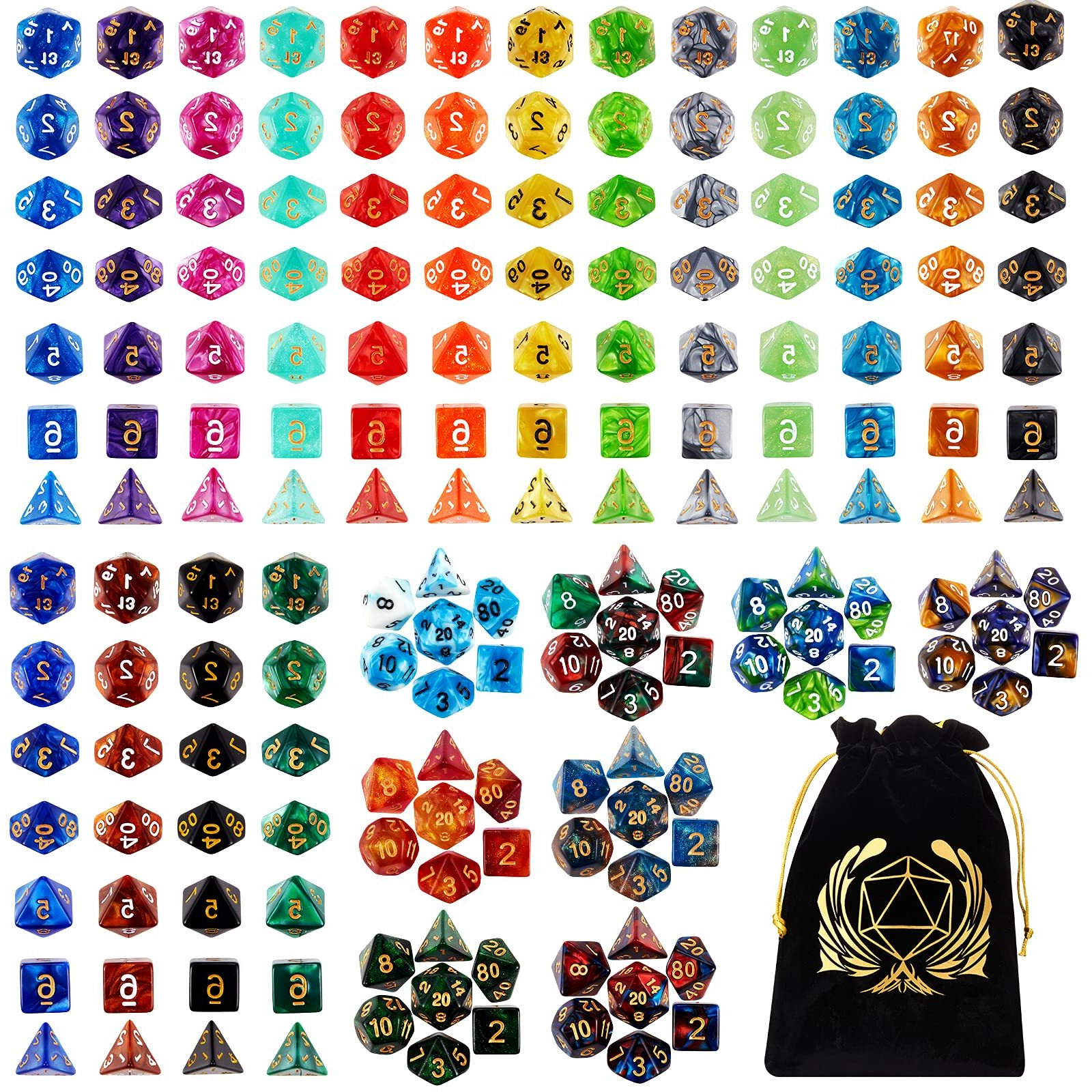 Coyeekn Dnd Dice Set, 25 X 7 (175 Pieces) Polyhedron Dice 25 Colors Dice For Dungeons And Dragons Tabletop Role-Playing Games With 1 Large Flannel Bag