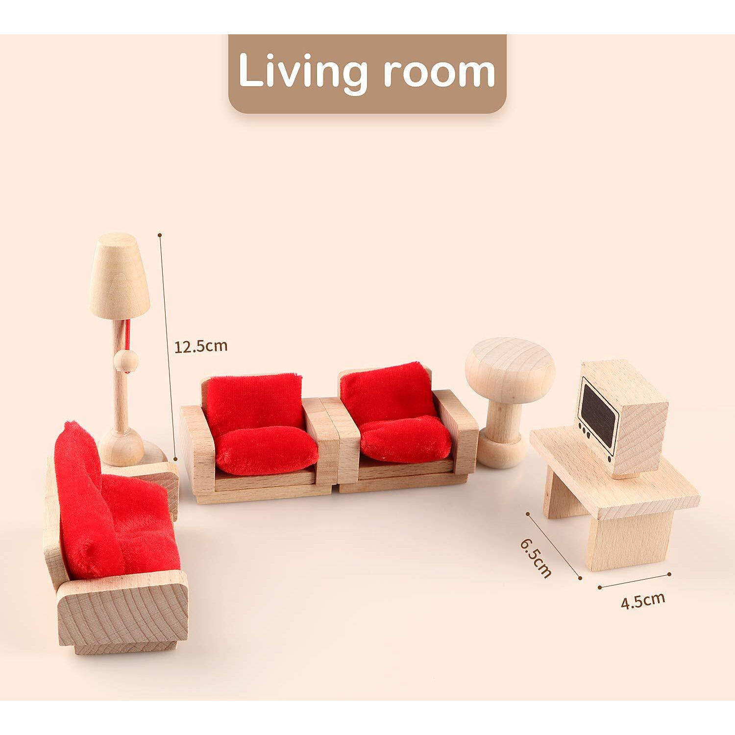 5 Set Dollhouse Furniture Accessories Wooden Bathroom/Living Room/Dining Room/Bedroom/Kitchen House 6 Family Doll Decoration Pretend Play Kids Christmas Birthday Gifts For Girls Toys 40 Pcs