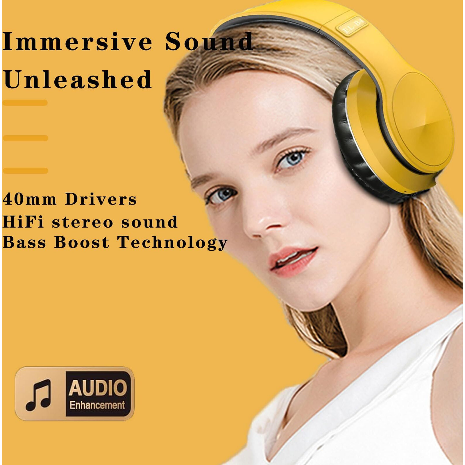 Oyealex Active Noise Cancelling Over Ear Headphone Bluetooth Wireless Headphones With Microphone Deep Bass Foldable Comfortable Headphones For Online Class, Home Office, Pc/Cell Phones/Game Yellow