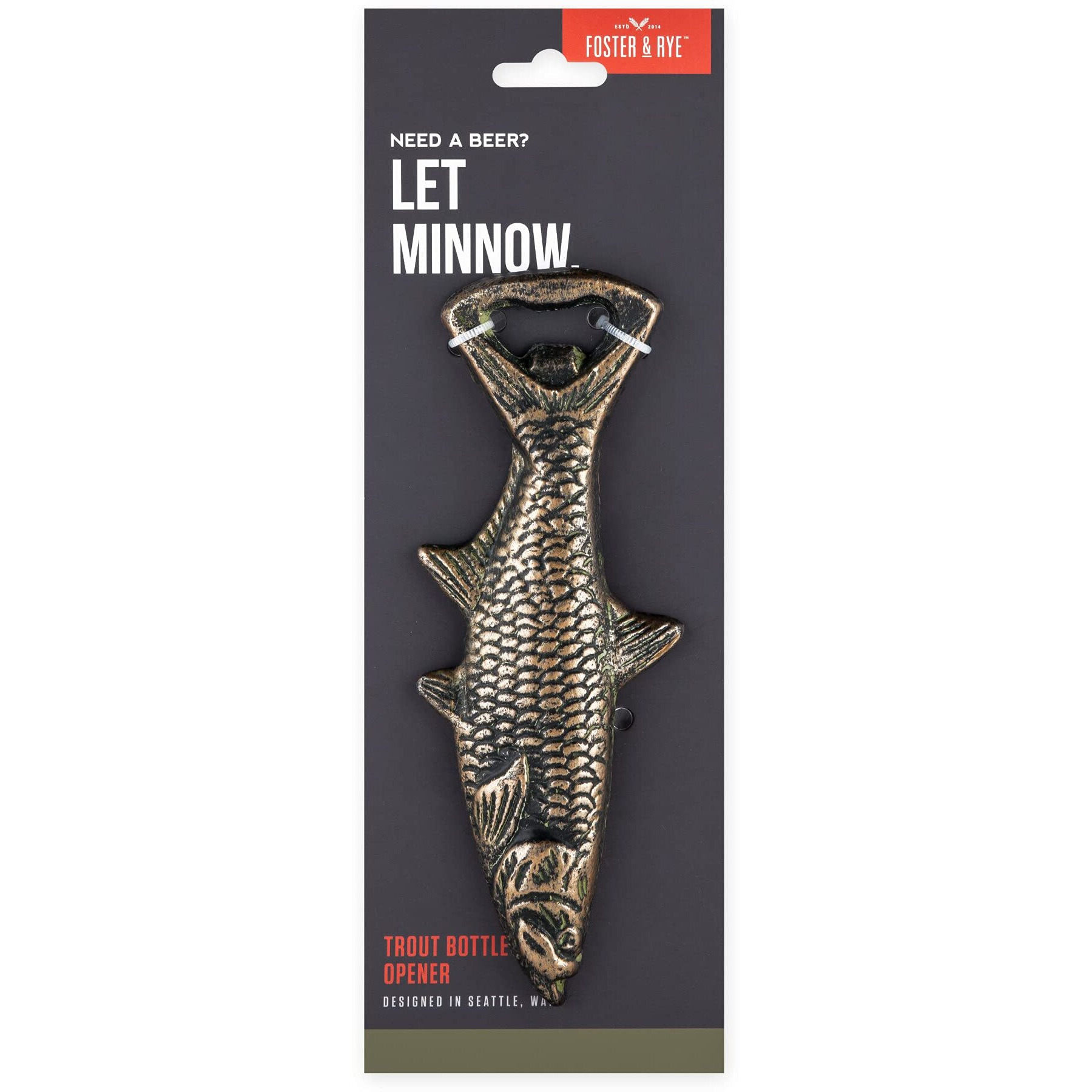 Foster & Rye Cast Iron Fish Accessories, Bar, Bottle Cap, Beer Opener, Outdoor Kitchen, Metallic