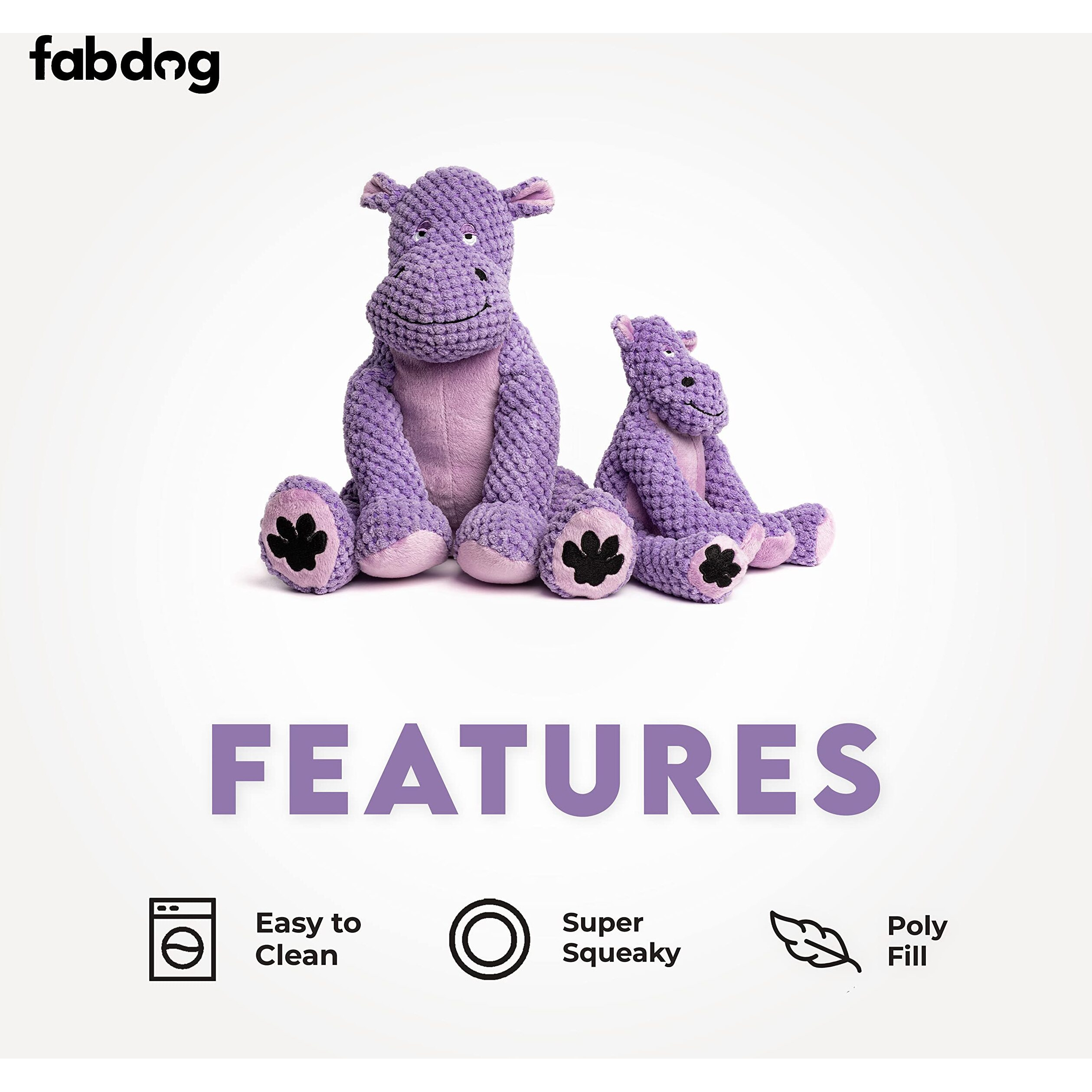 Fabdog Floppies Plush Dog Toy - Cute & Durable Squeaky Dog Toys - Best Squeak Toy For Puppies And All Breeds | Ideal Pet Gift| Large Hippo