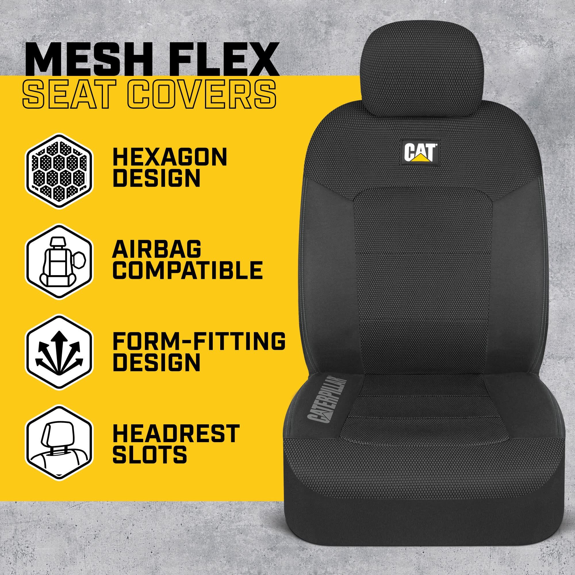 Cat Meshflex Automotive Seat Covers For Cars Trucks And Suvs (Set Of 2) - Black Car Seat Covers For Front Seats, Truck Seat Protectors With Comfortable Mesh Back, Auto Interior Covers