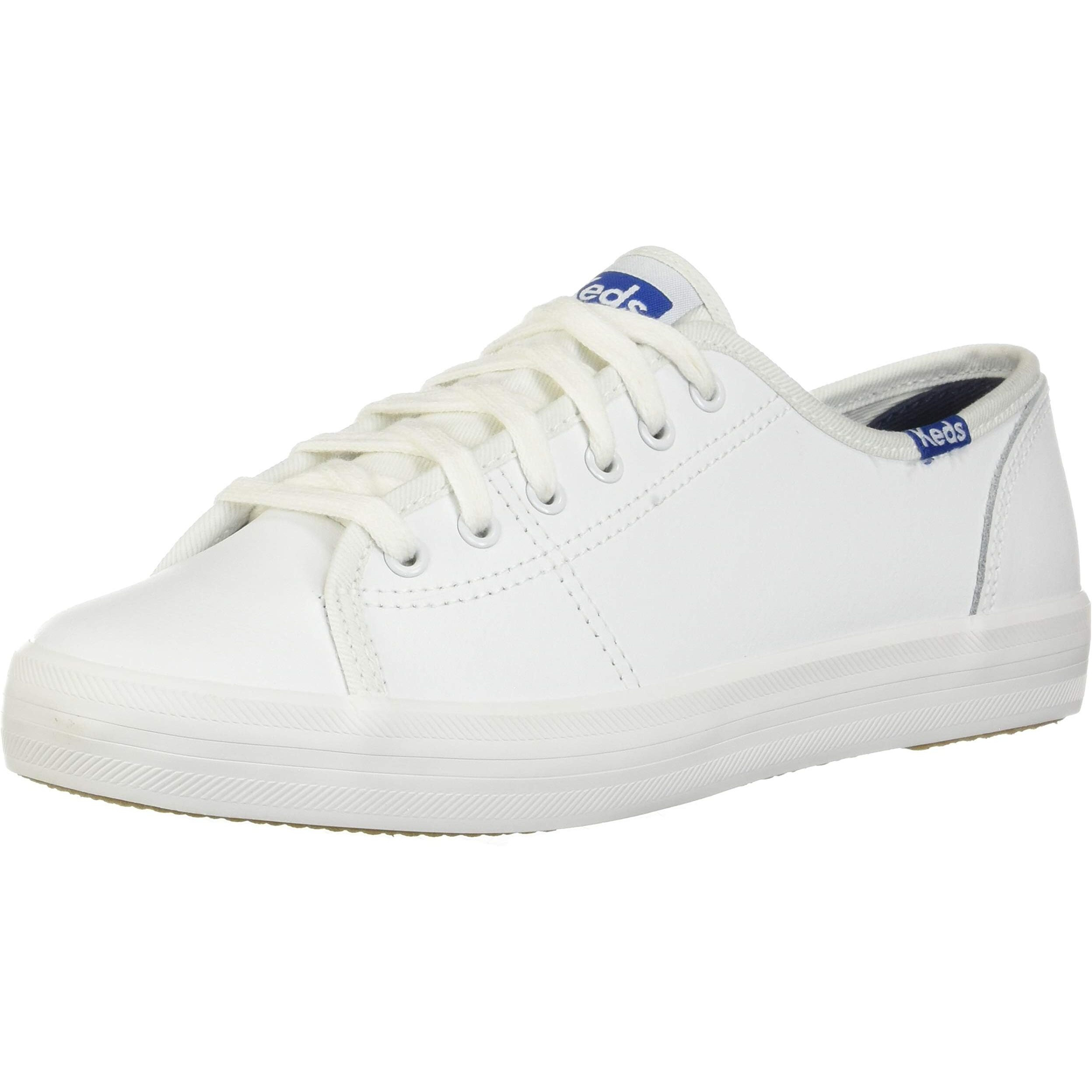 Keds Kickstart Lace Up, Sneaker Womens, White/Blue Leather, 8 Medium
