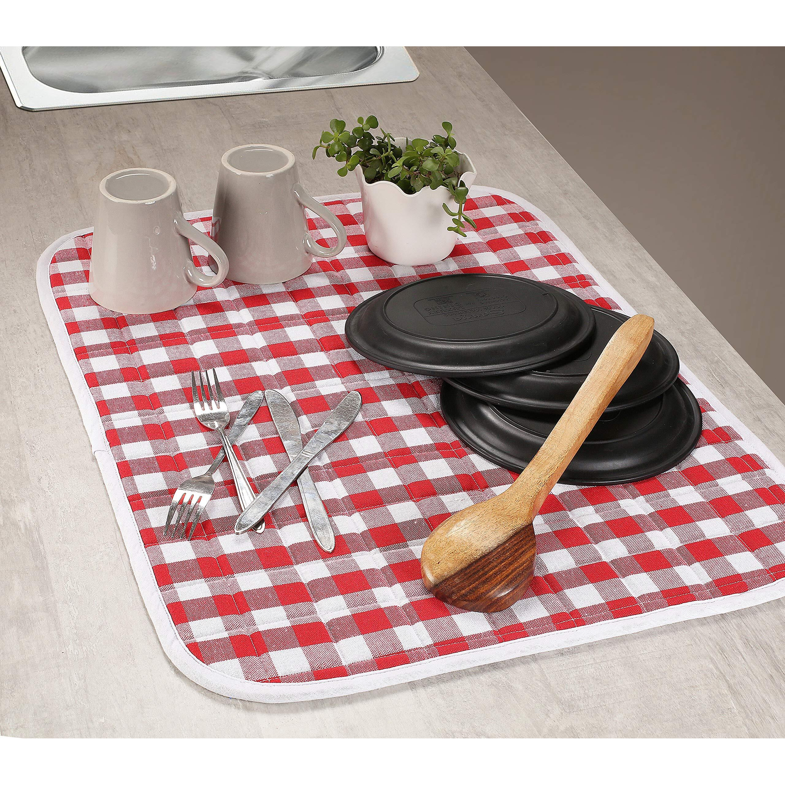 2-Piece Dish Drying Mat Set 16"&quotX18"" Buffalo Classic Check Plaid - Red,Dish Drying Mat,Buffalo Check Drying Mat,Buffalo Plaid Drying Mat,Plaid Drying Mat,Buffalo Plaid Dish Drying Mat