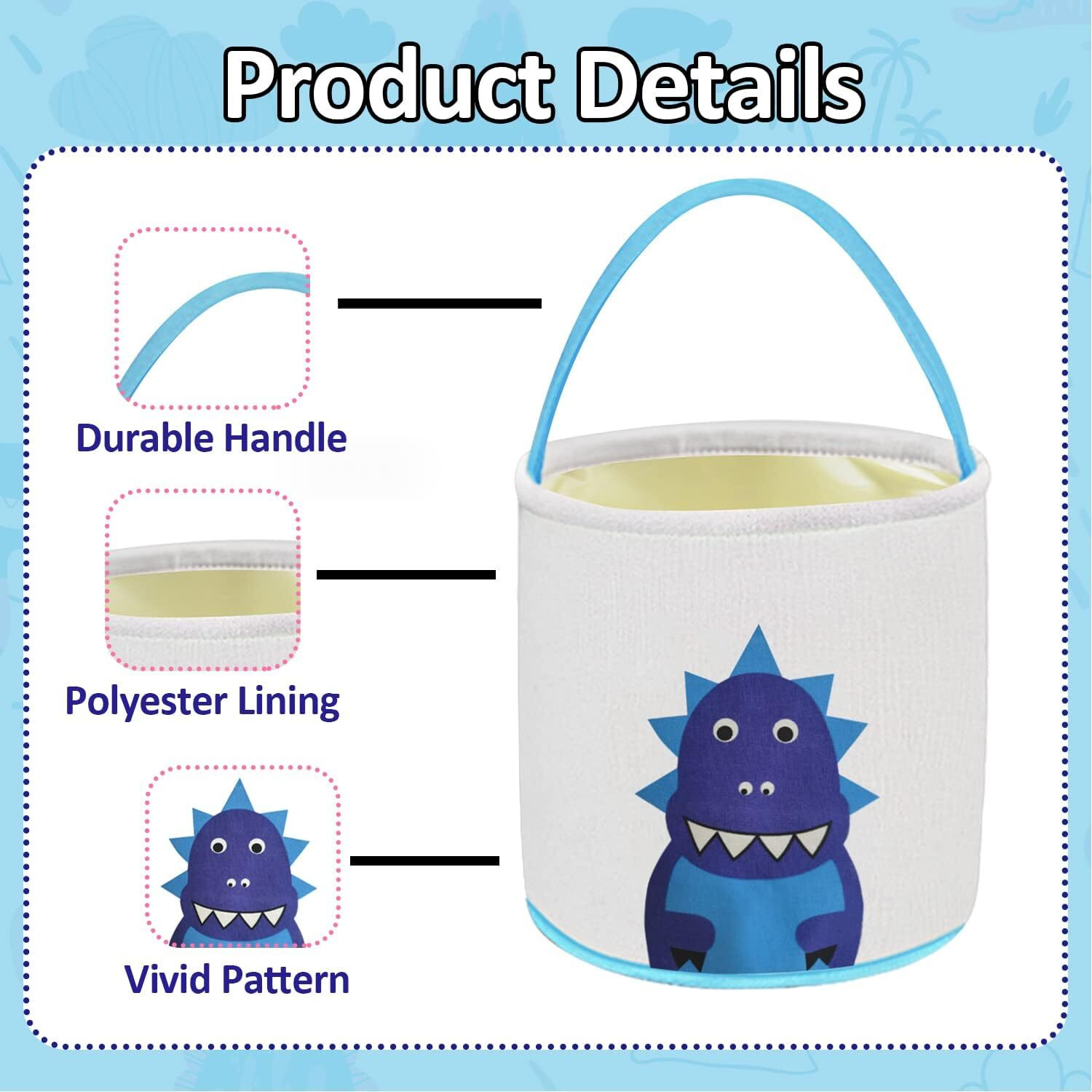 Leesgel Easter Baskets, Dinosaur Easter Basket For Kids, Easter Egg Hunt Basket With Handle Easter Buckets Easter Party Supplies Gifts Bags Toys Storage Bags
