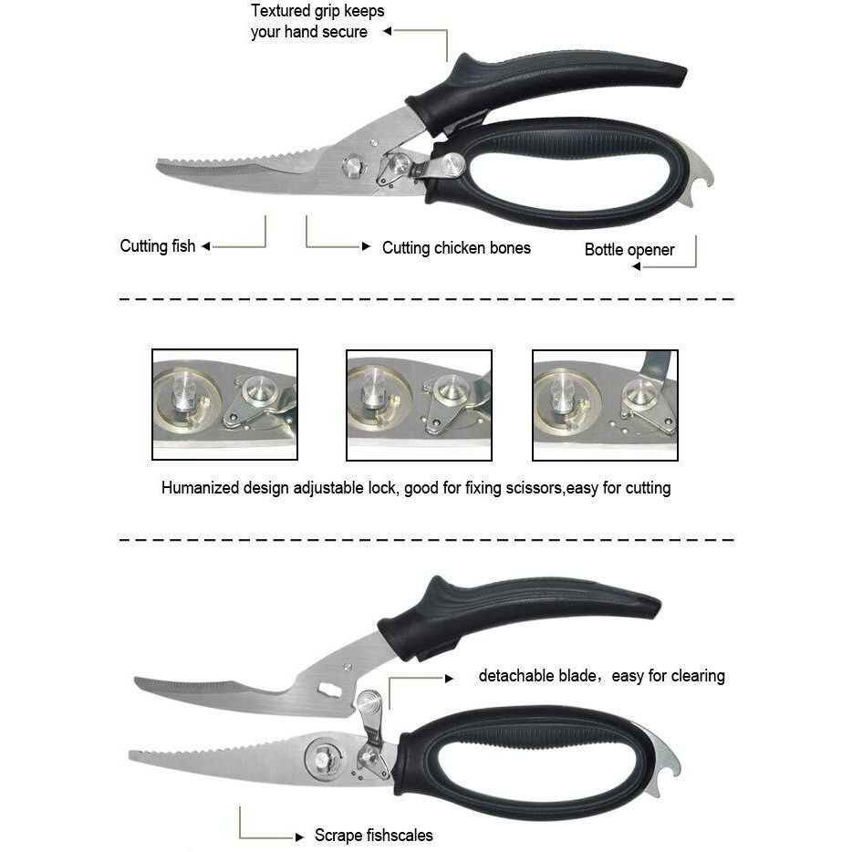 Poultry Shears - Heavy Duty Kitchen Scissors For Cutting Chicken, Poultry, Game, Bone, Meat - Chopping Food - Spring Loaded