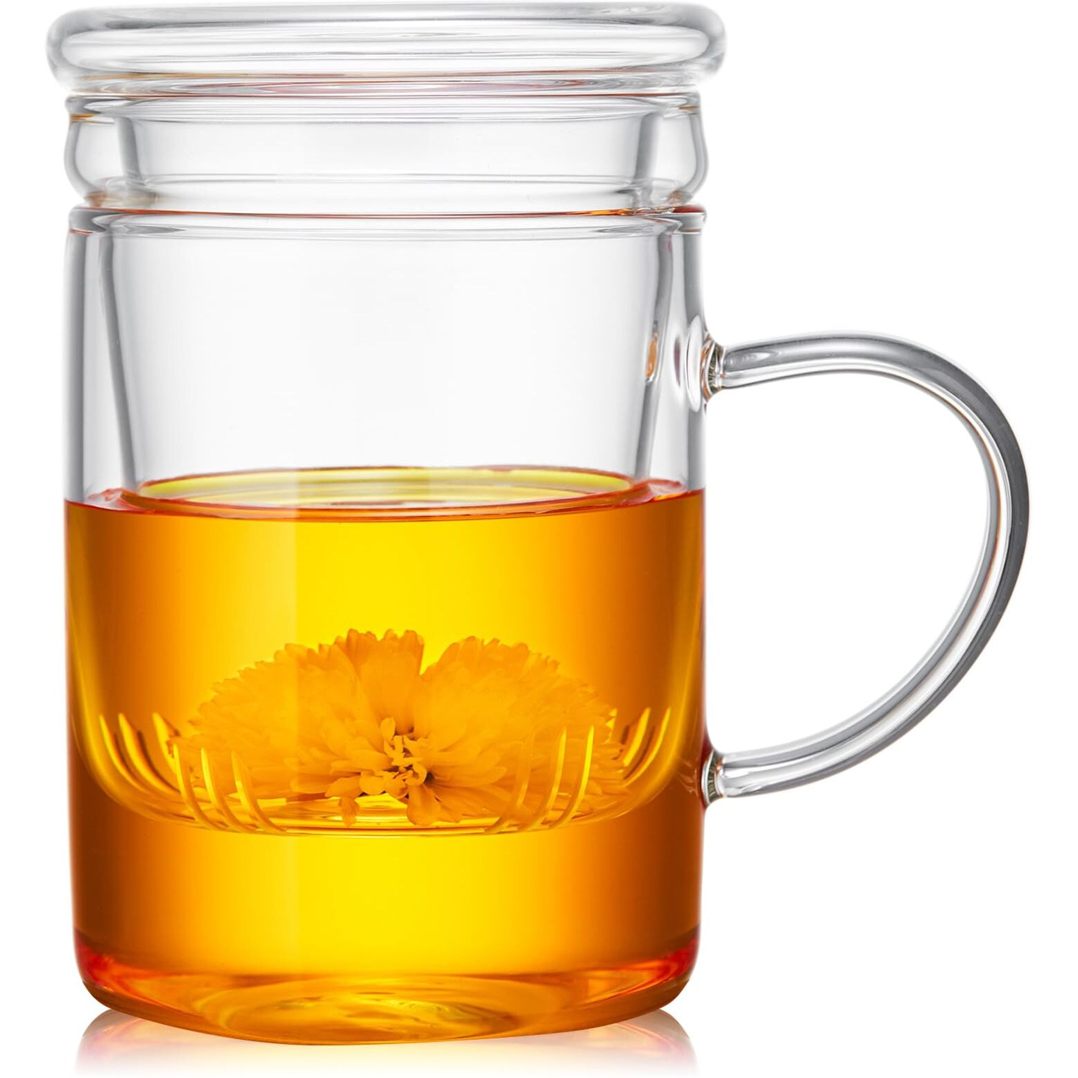 Unbreakable Glass Tea Cup With Infuser And Lid 17 Fl Oz, Heat Resistant Borosilicate Glass, Tea Infuser Mug For Blooming And Loose Leaf Tea, Gas Stovetop Safe