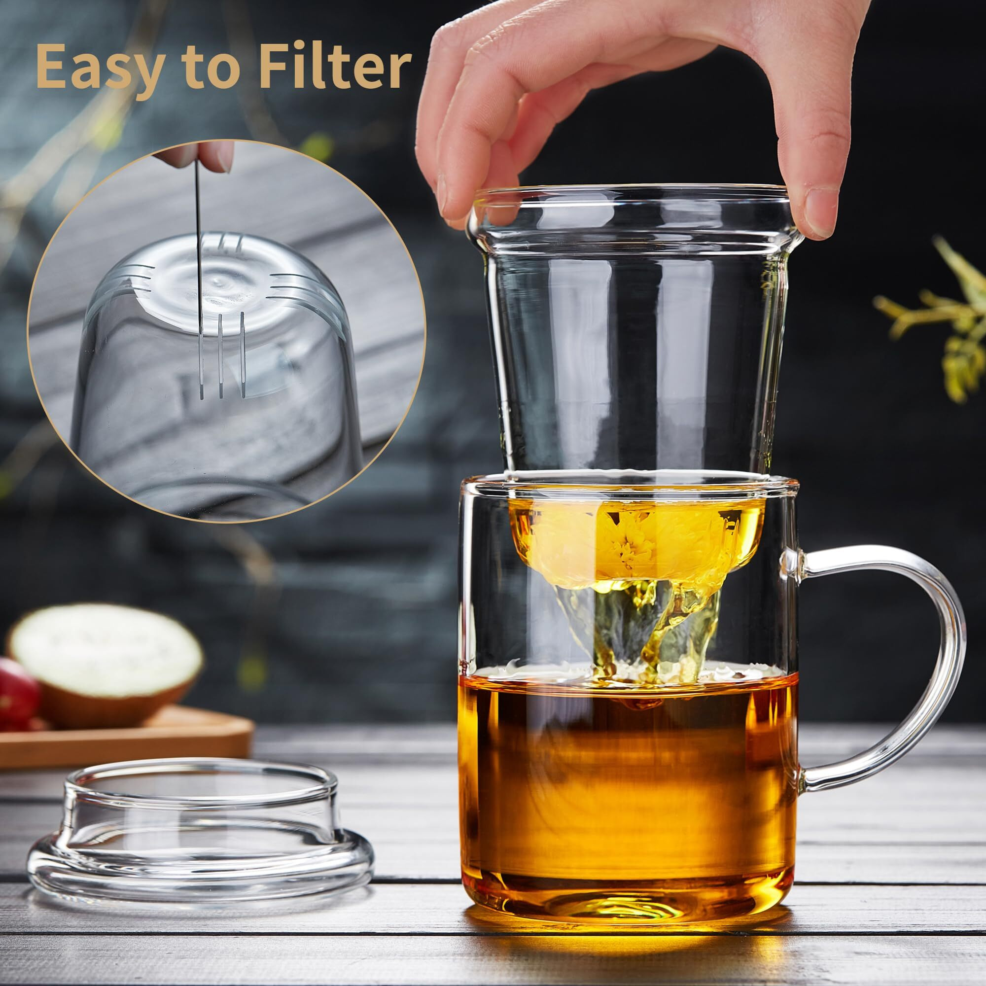 Unbreakable Glass Tea Cup With Infuser And Lid 17 Fl Oz, Heat Resistant Borosilicate Glass, Tea Infuser Mug For Blooming And Loose Leaf Tea, Gas Stovetop Safe