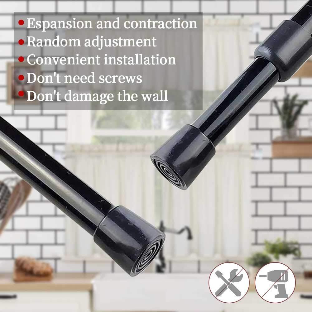 2Pcs Adjustable Tension Curtain Rod, 28 To 43 Inches Spring Rods Closet Rod Cupboard Bars Spring Loaded Curtain Rods Tensions Rod For Windows,Kitchen, Bathroom,Cupboard,Wardrobe (Black)