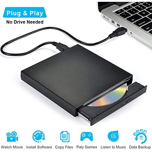 Blingco External Cd Dvd Drive, Usb 2.0 Slim Protable External Cd-Rw Drive Dvd-Rw Burner Writer Player For Laptop Notebook Pc Desktop Computer, Black