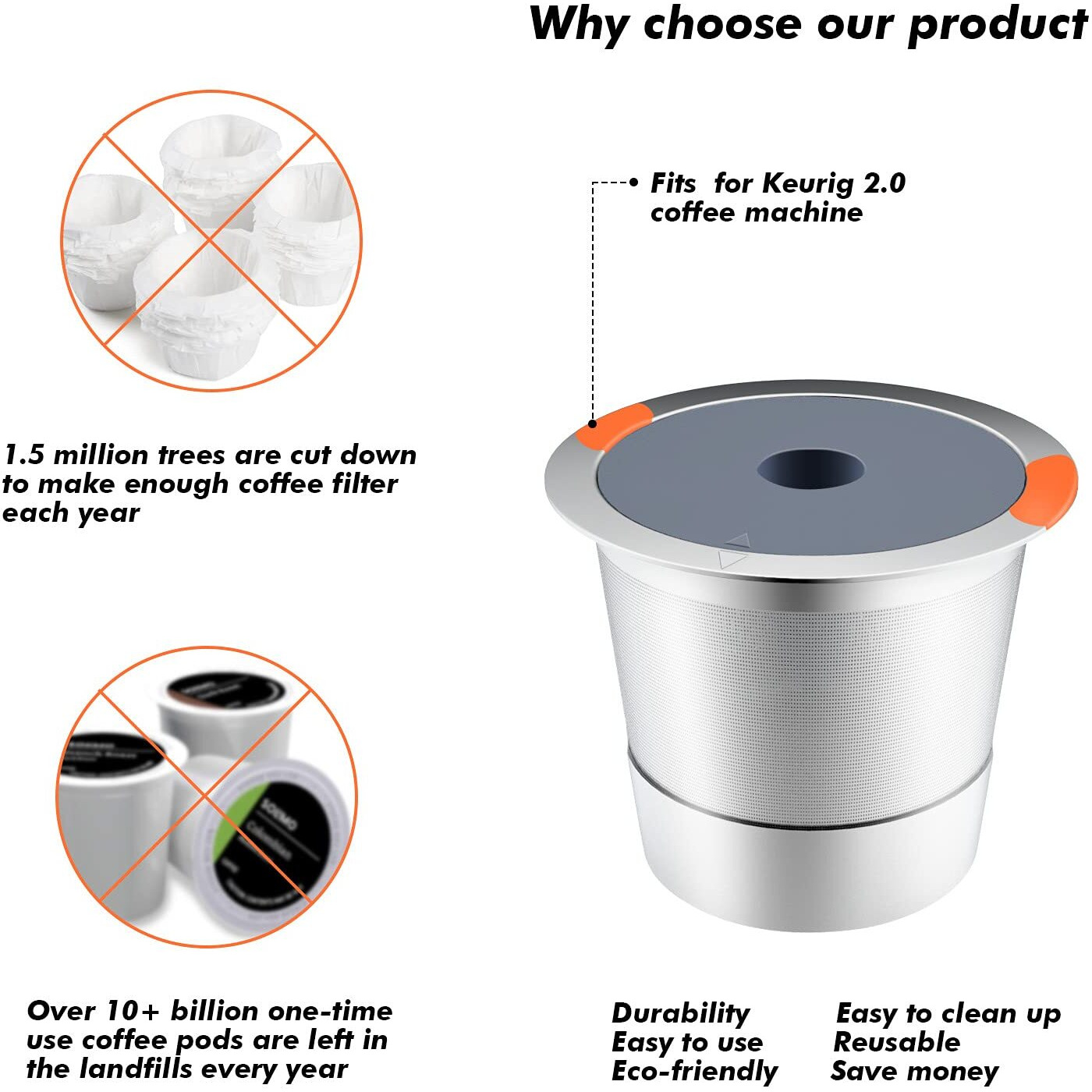 Noalto Reusable K Cups And Coffee Pods,Universal Stainless Steel K Cups For Keurig 2.0 And 1.0 Coffee Makers Machine(2Pack)