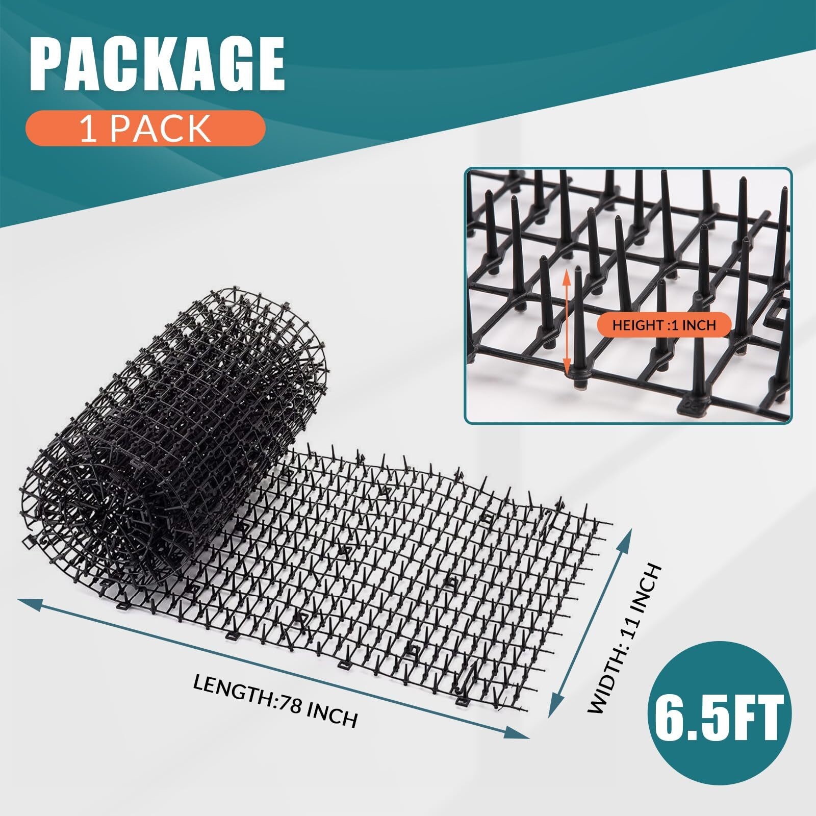 Oceanpax 6.5Ft Scat Mat For Cats With Spikes, Prickle Strips Network Digging Stopper Outdoor Spike Deterrent Mat, 78 Inch X 11 Inch