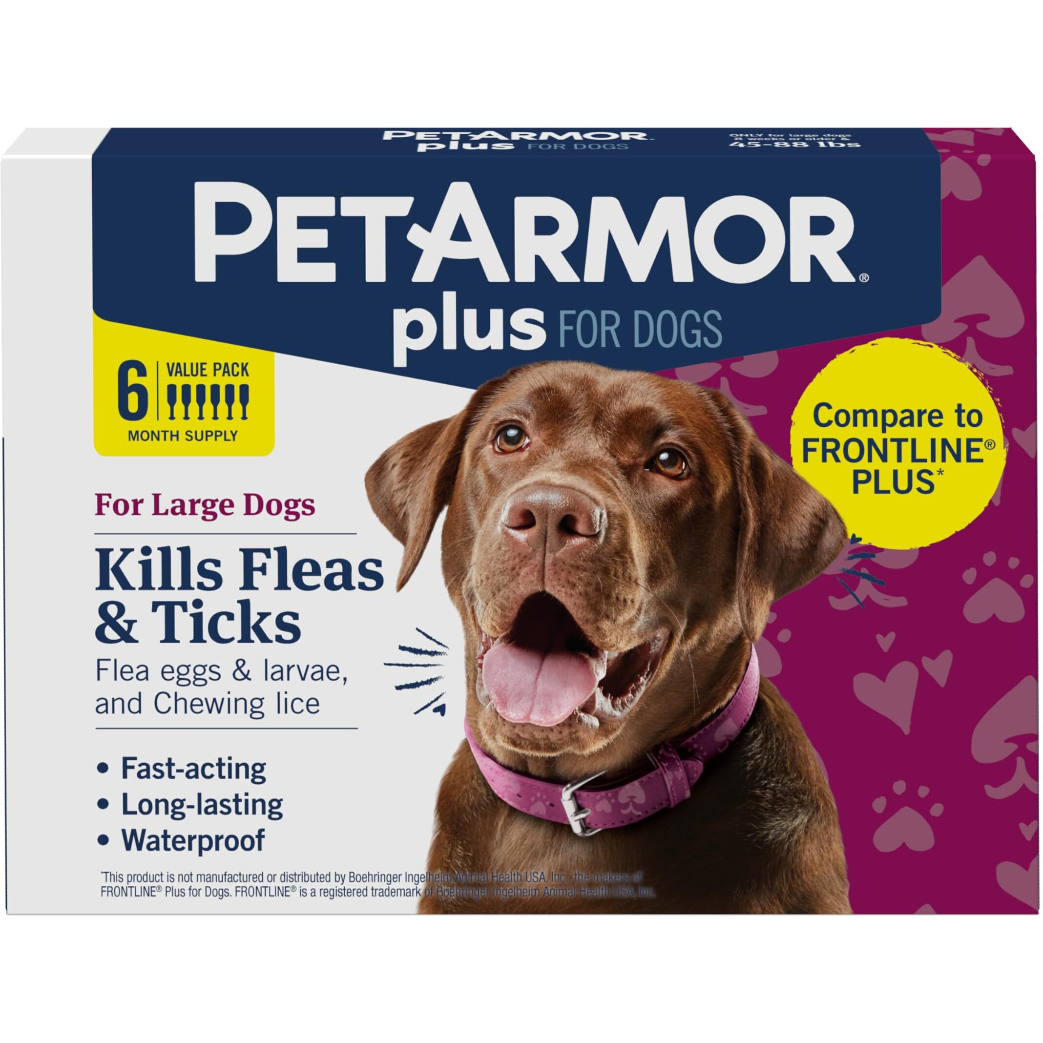 Petarmor Plus Flea And Tick Prevention For Dogs, Dog Flea And Tick Treatment, 6 Doses, Waterproof Topical, Fast Acting, Large Dogs Dogs (45-88 Lbs)