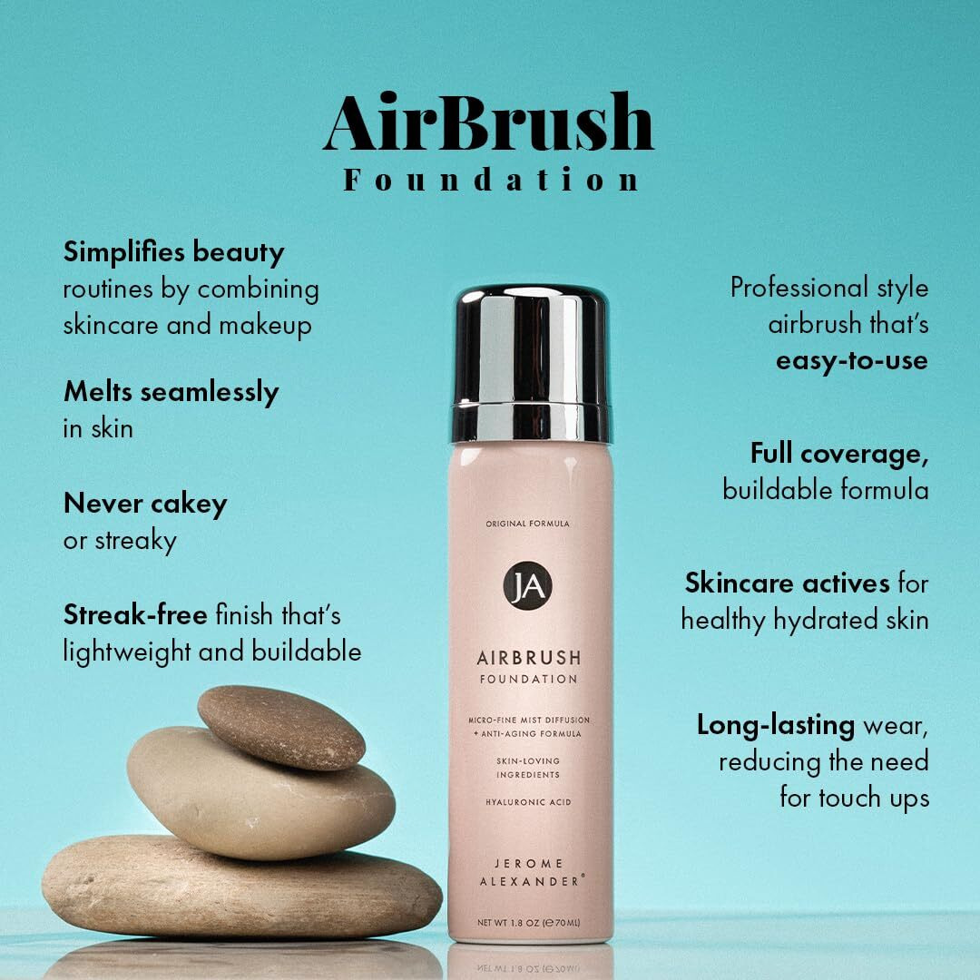 Magicminerals Airbrush Foundation By Jerome Alexander - 2Pc Set With Airbrush Foundation And Kabuki Brush - Spray Makeup With Anti-Aging Ingredients For Smooth Radiant Skin - Medium