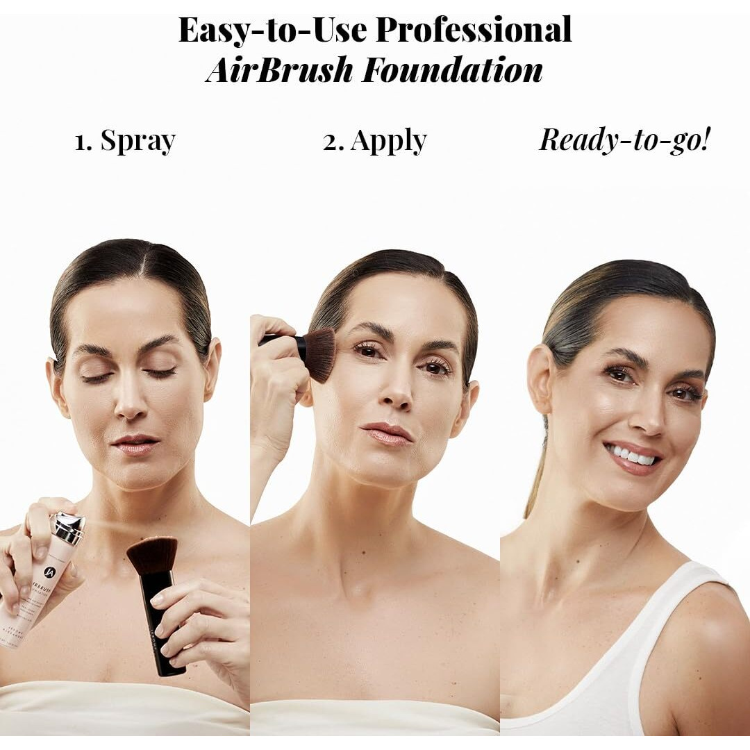 Magicminerals Airbrush Foundation By Jerome Alexander - 2Pc Set With Airbrush Foundation And Kabuki Brush - Spray Makeup With Anti-Aging Ingredients For Smooth Radiant Skin - Medium