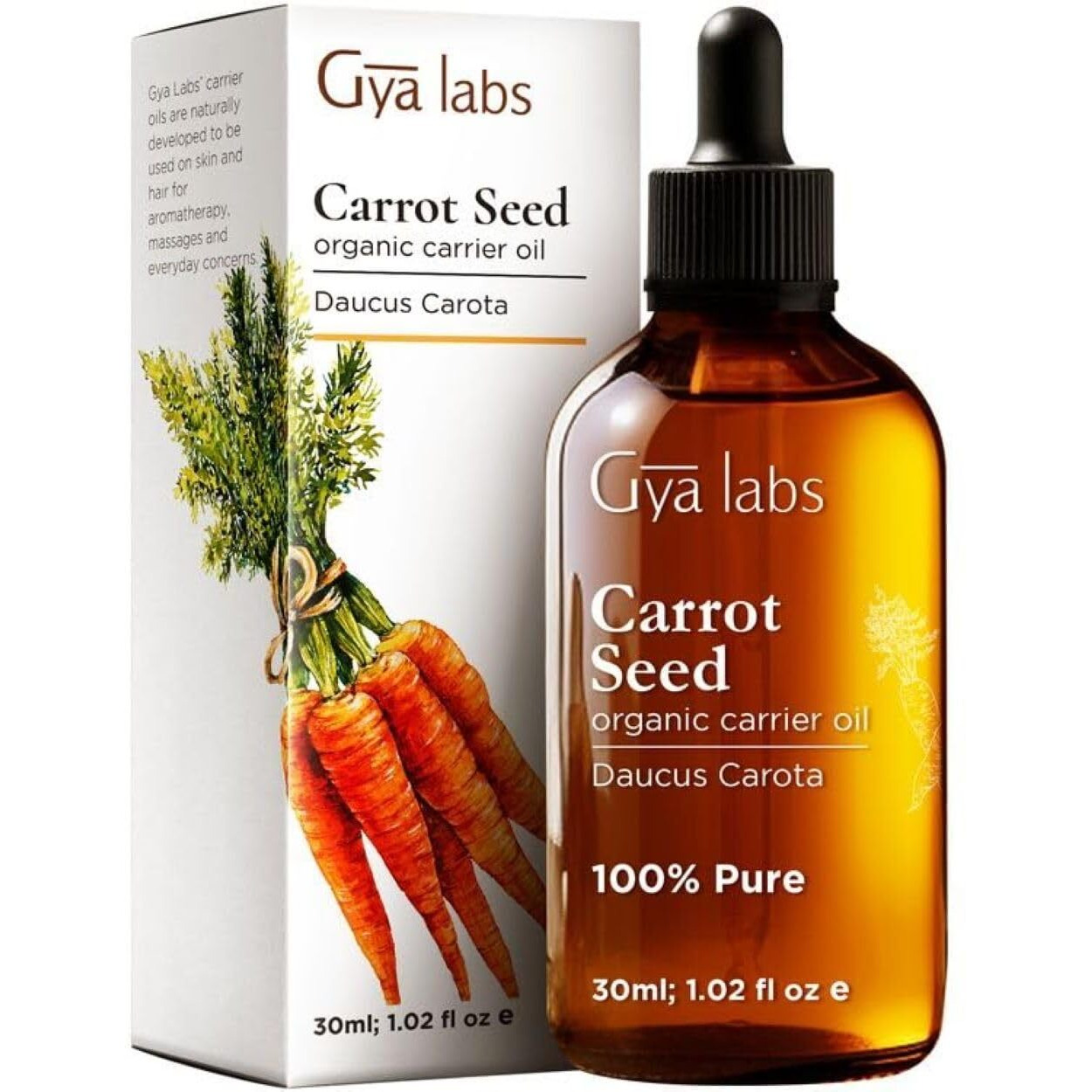 Gya Labs Organic Carrot Seed Oil For Hair & Skin - 100% Pure Natural Unrefined Carrot Carrier Oil For Face And Lip Care, Scalp & Body Massage (1 Fl Oz)