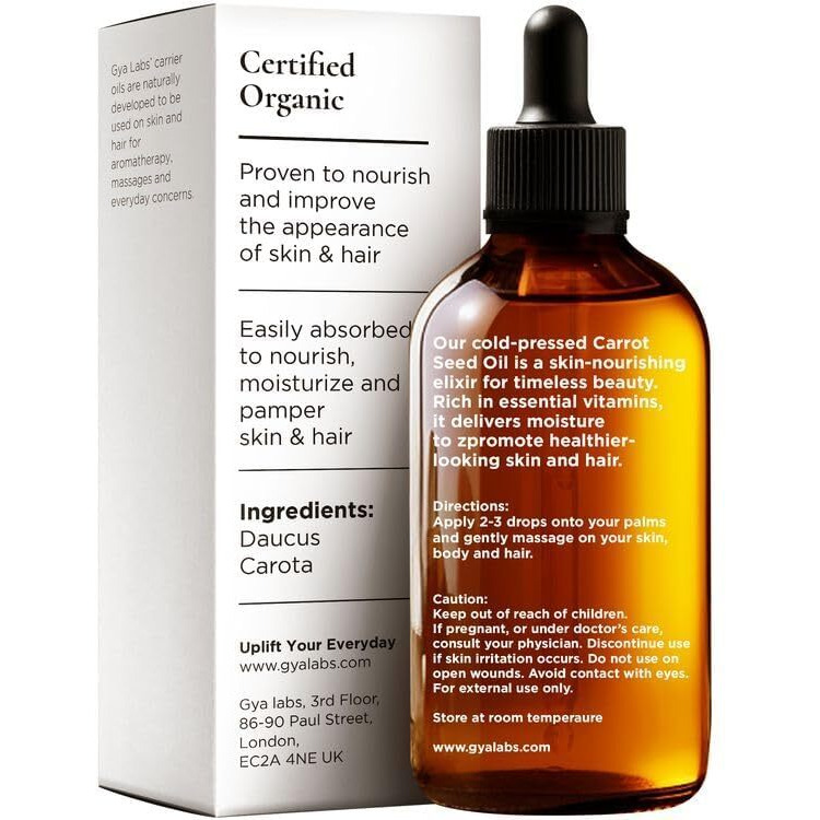 Gya Labs Organic Carrot Seed Oil For Hair & Skin - 100% Pure Natural Unrefined Carrot Carrier Oil For Face And Lip Care, Scalp & Body Massage (1 Fl Oz)