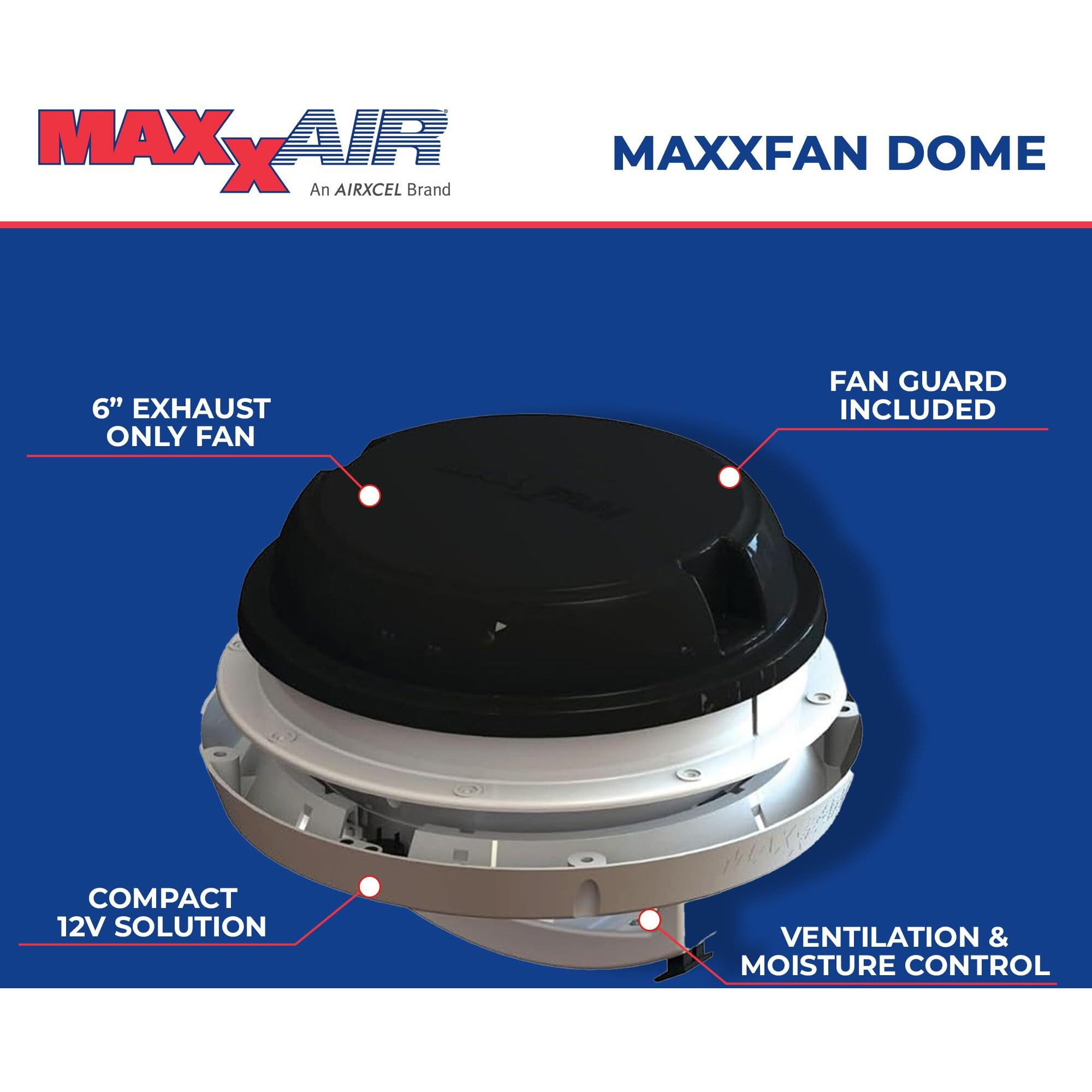 Maxx Air 00-03810B Fan Dome, 6"" Fan, Black