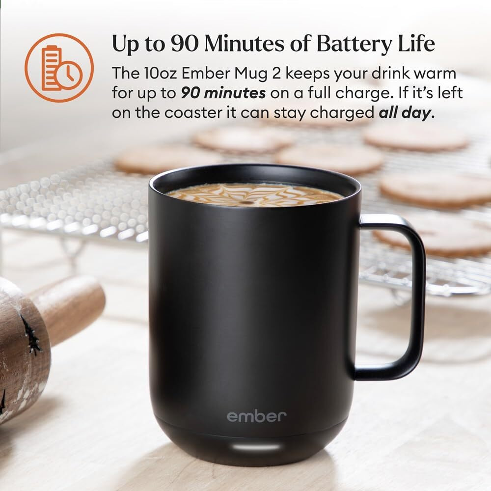 Ember Temperature Control Smart Mug 2, 10 Oz, App-Controlled Heated Coffee Mug With 80 Min Battery Life And Improved Design, Black