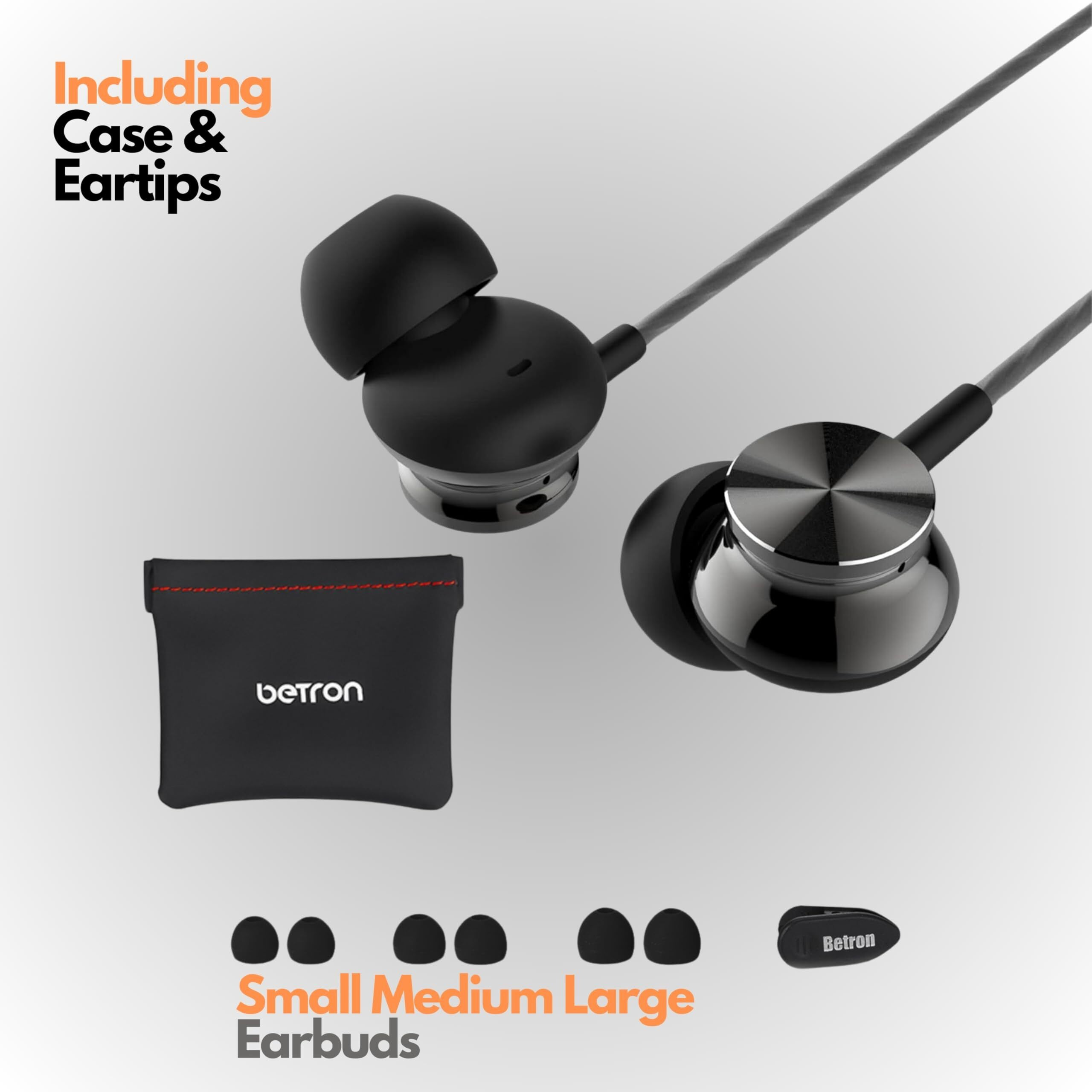 Betron Bs10 Earphones Wired Headphones In Ear Noise Isolating Earbuds With Microphone And Volume Control Powerful Bass Driven Sound, 12Mm Large Drivers, Ergonomic Design