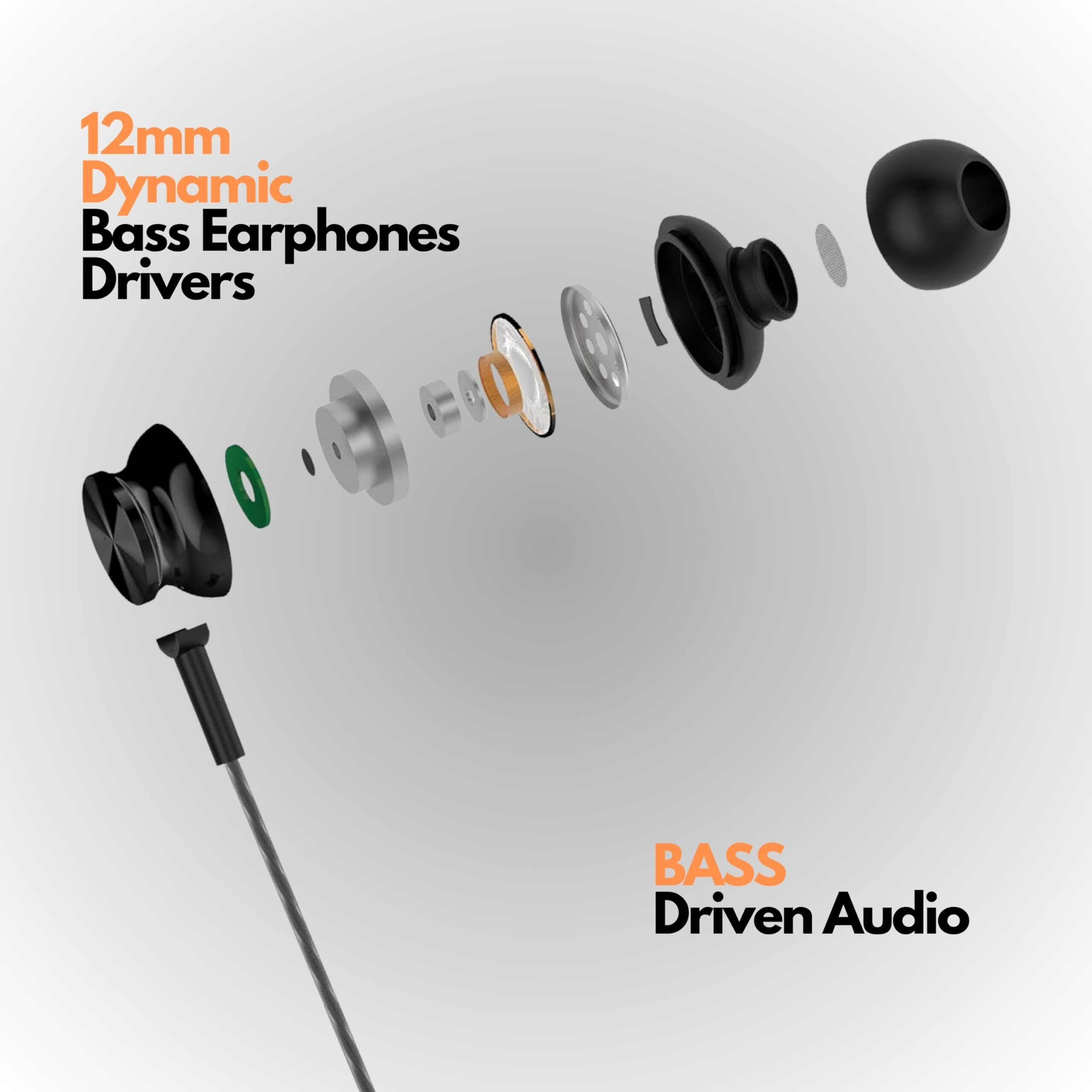 Betron Bs10 Earphones Wired Headphones In Ear Noise Isolating Earbuds With Microphone And Volume Control Powerful Bass Driven Sound, 12Mm Large Drivers, Ergonomic Design
