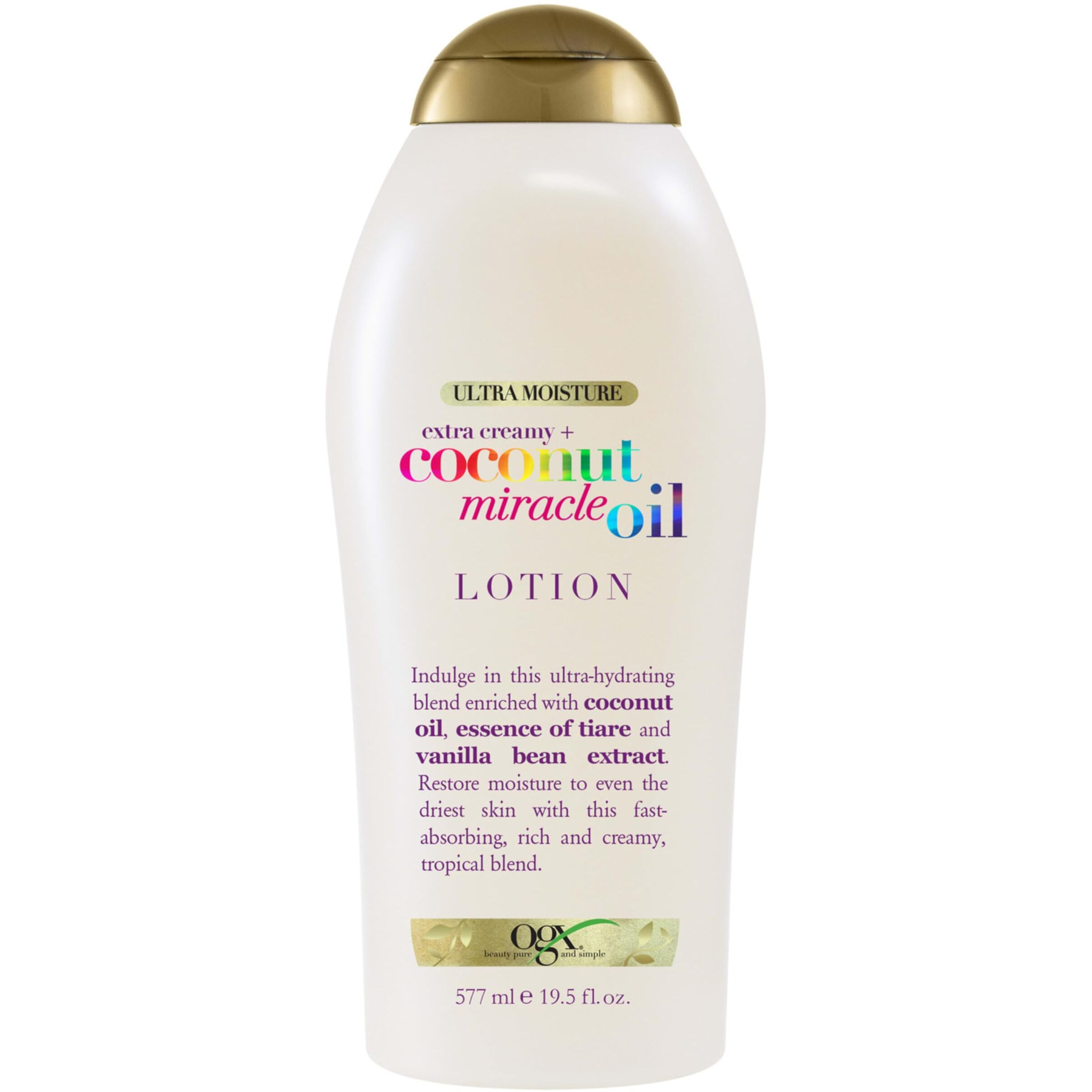 Ogx Extra Creamy + Coconut Miracle Oil Ultra Moisture Body Lotion With Vanilla Bean, Fast-Absorbing Lotion For All Skin Types, Paraben-Free And Sulfated-Surfactants Free, 19.5 Fl Oz