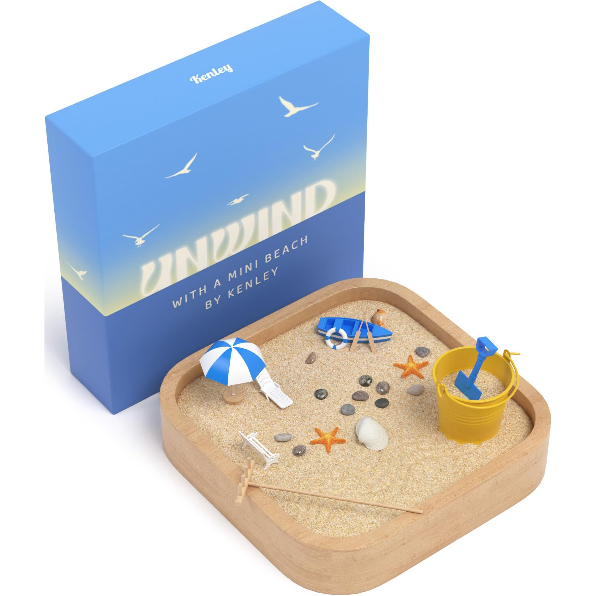 Mini Zen Garden Sandbox - Beach Sand Zen Garden For Desk - Desk Sandbox For Adults & Kids - Sand Tray Therapy Kit - Miniature Zen Sand Garden Gift Set With Natural Sand, Rakes, Rocks And Accessories