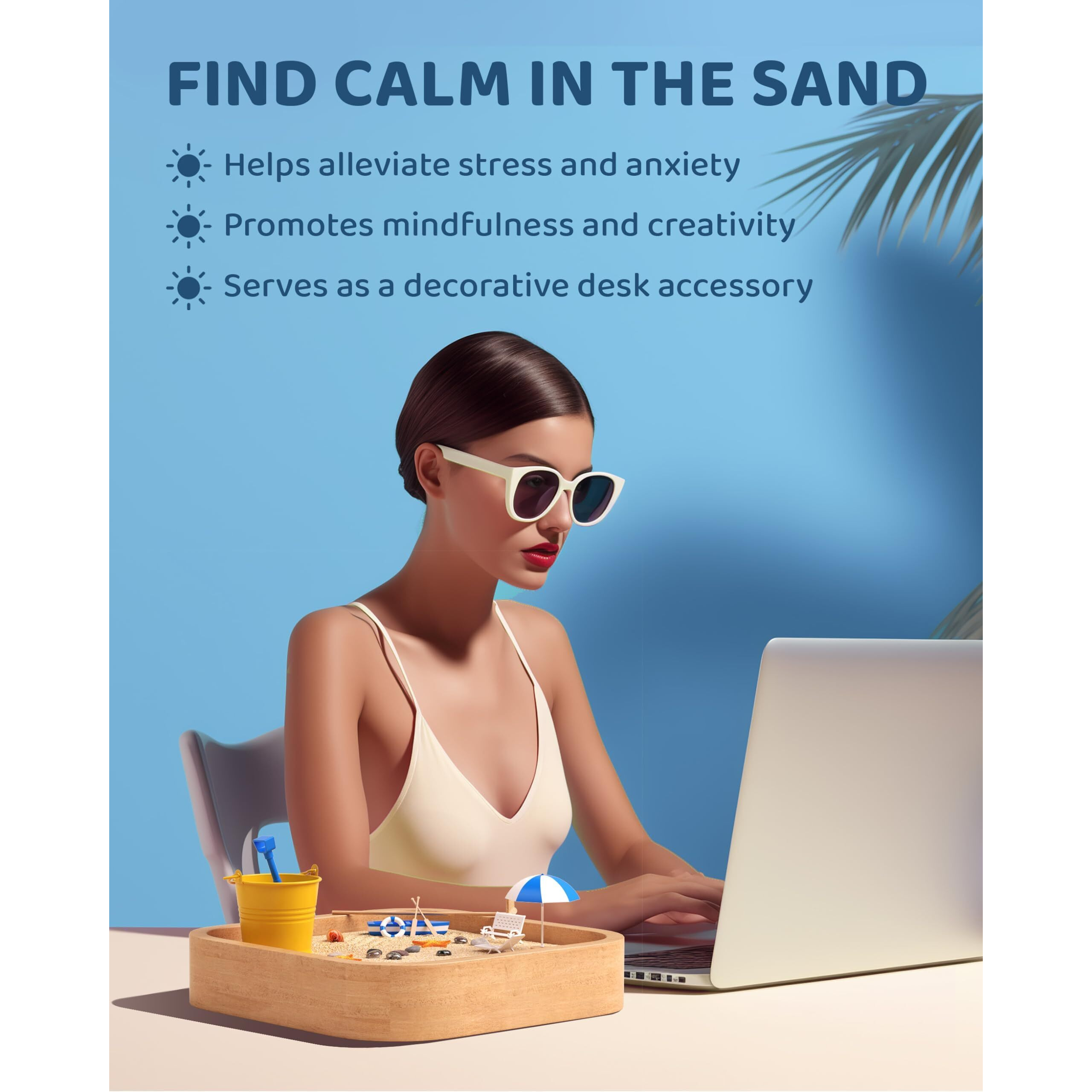 Mini Zen Garden Sandbox - Beach Sand Zen Garden For Desk - Desk Sandbox For Adults & Kids - Sand Tray Therapy Kit - Miniature Zen Sand Garden Gift Set With Natural Sand, Rakes, Rocks And Accessories