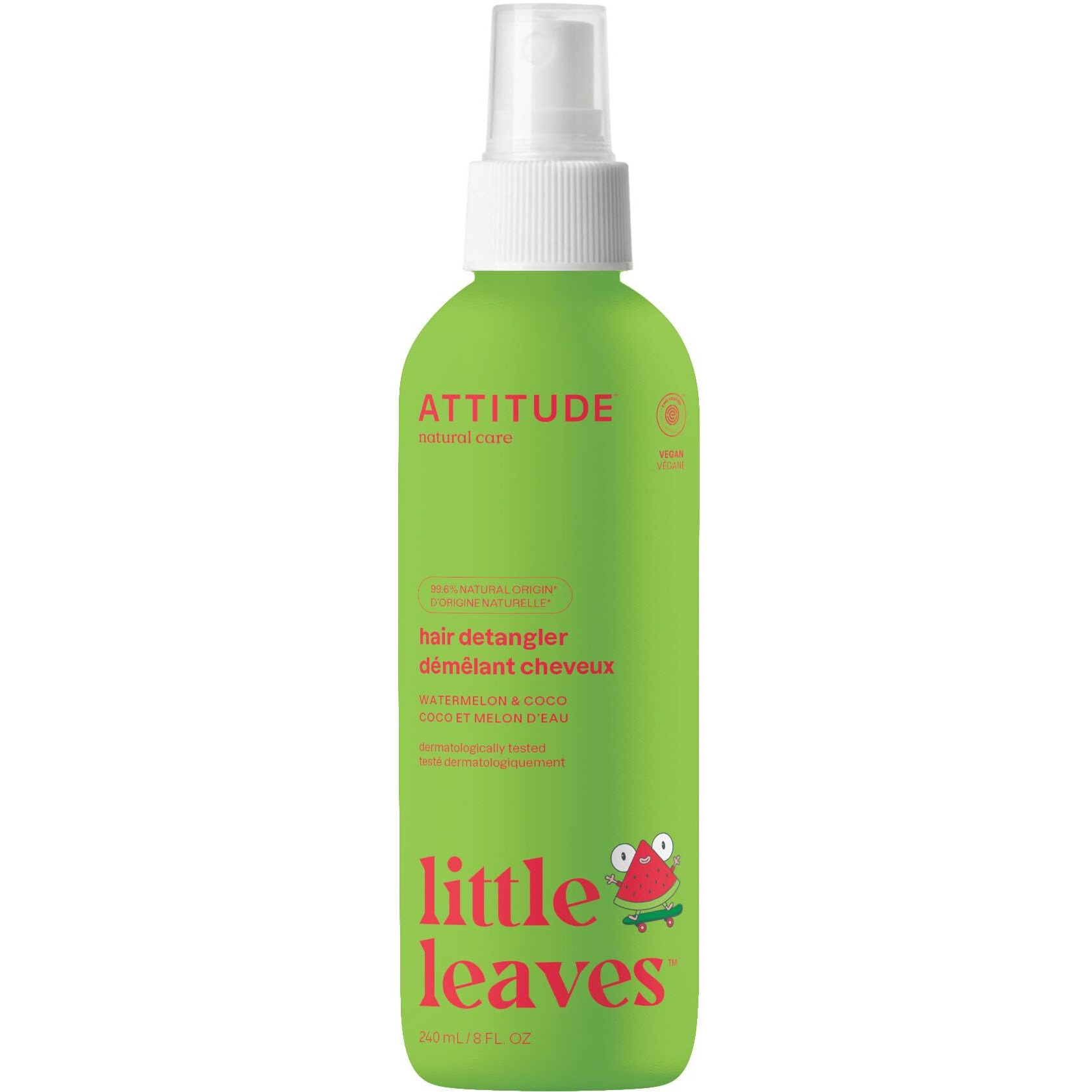 Attitude Rinse-Free Hair Detangler Spray For Kids, Ewg Verified Leave In Product, Plant- And Mineral-Based Ingredients, Vegan, Watermelon & Coco, 8 Fl Oz
