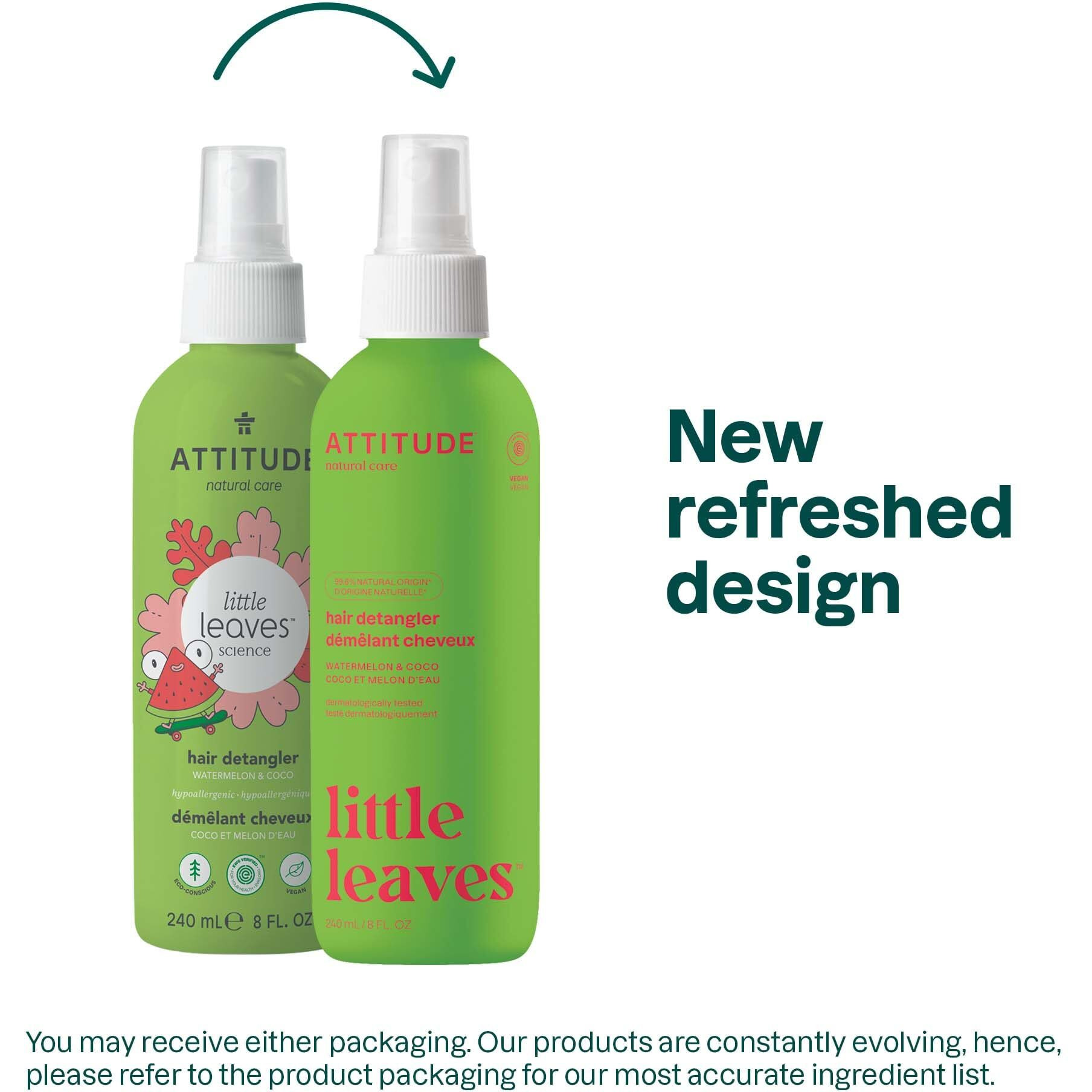 Attitude Rinse-Free Hair Detangler Spray For Kids, Ewg Verified Leave In Product, Plant- And Mineral-Based Ingredients, Vegan, Watermelon & Coco, 8 Fl Oz