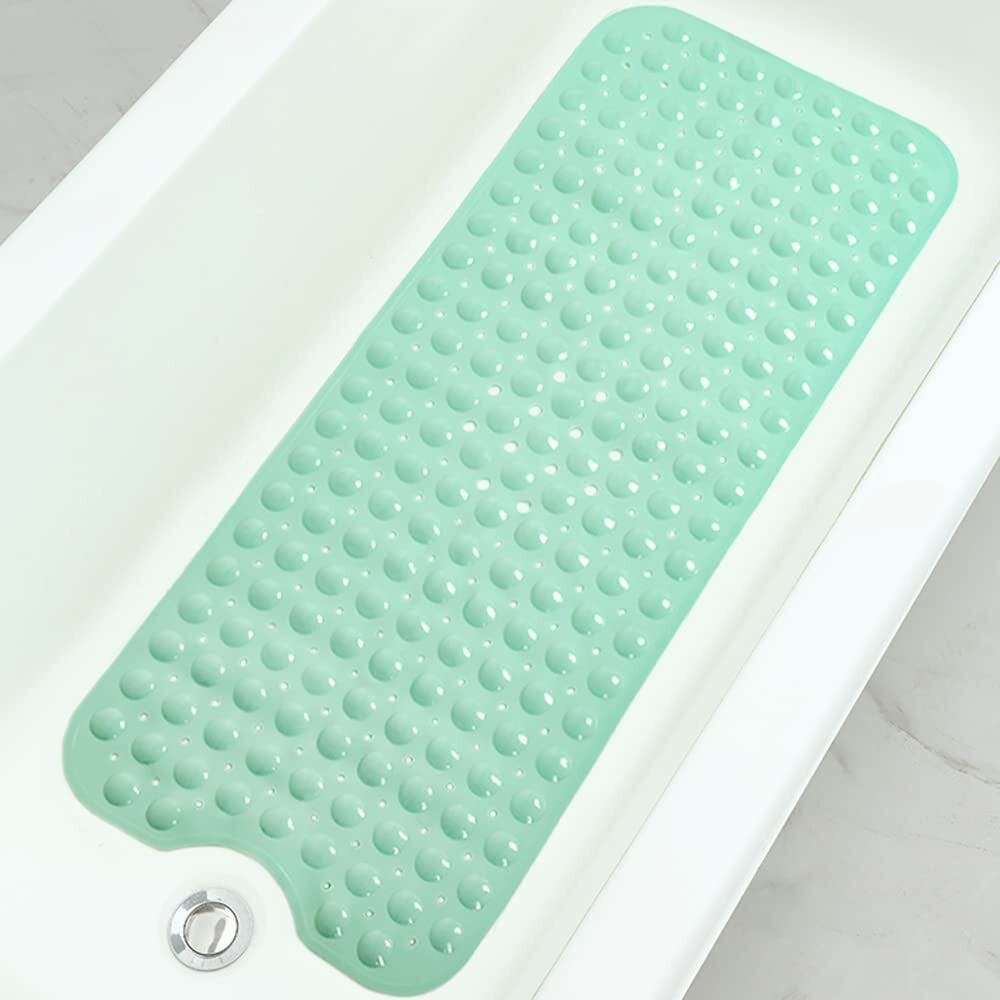 Linoows Bathtub And Shower Mats, Extra Long Non-Slip Bath Tub Mat 39 X 16 Inch, Machine Washable Bathmat With Suction Cups & Drain Holes For Bathroom Floor, Pale Green