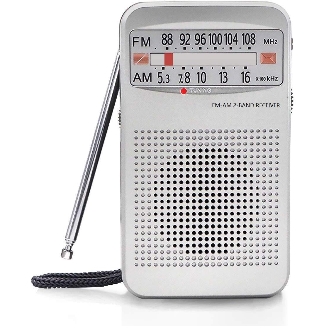 Fuhongyuan Am Fm Portable Pocket Radio, Compact Transistor Radios - Best Reception, Loud Speaker, Earphone Jack, Long Lasting, 2 Aa Battery Operated (Silver)
