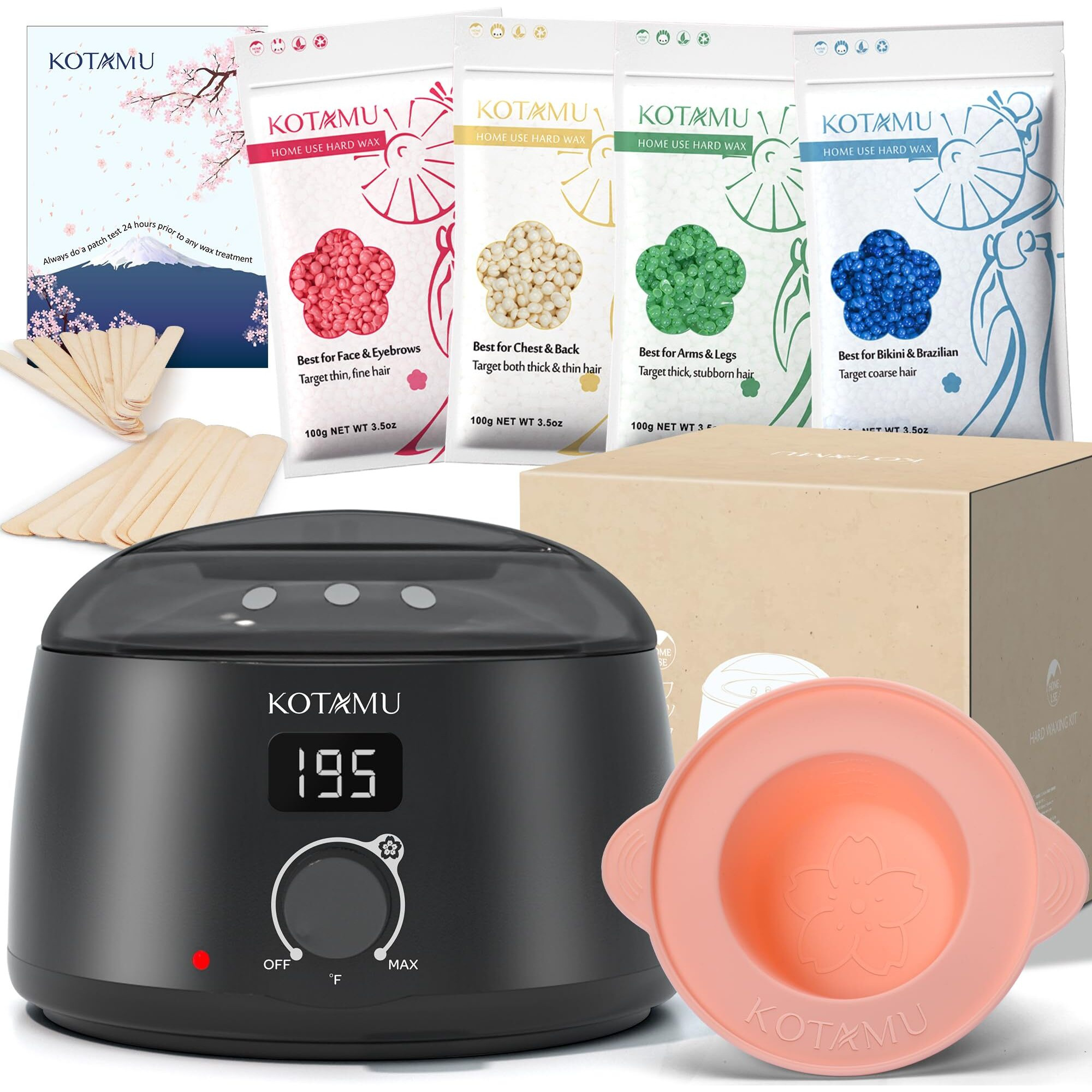 Kotamu Waxing Kit Black Digital Wax Kit For Women Men Sensitive Skin Hard Wax Pot For Eyebrow Face Leg Underarm Coarse Soft Hair Removal Professional Wax Warmer With 25 Accessories For Home Salon