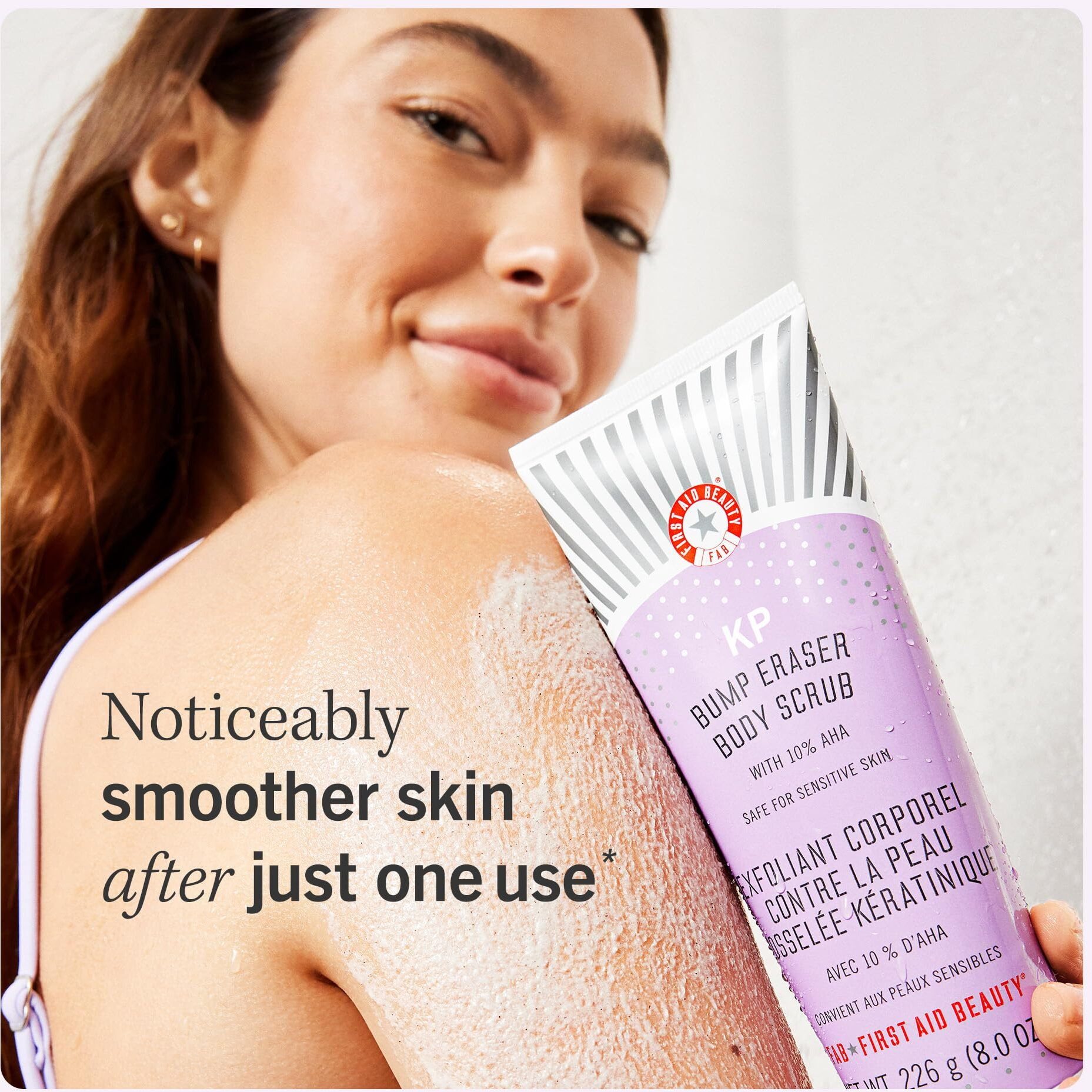 First Aid Beauty - Kp Bump Eraser Body Scrub With 10% Aha, Keratosis Pilaris Skin Exfoliater With Glycolic And Lactic Acids, Helps Reduce Chicken Skin Bumps, Safe For Sensitive Skin, 2 Oz