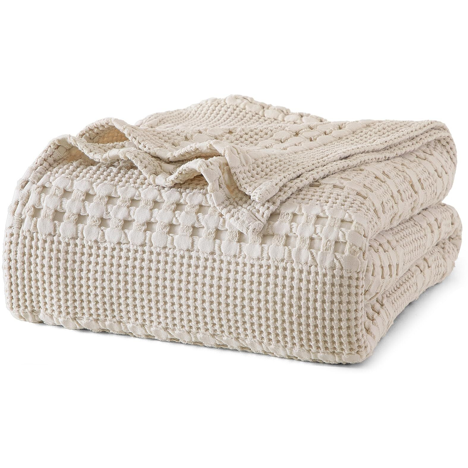 Phf 100% Cotton Waffle Weave Blanket King Size, Soft Lightweight Breathable Cozy Blankets For Bed, Luxury Aesthetic Woven Bedding For Home Decor, 108"&quotX90"", Oatmeal