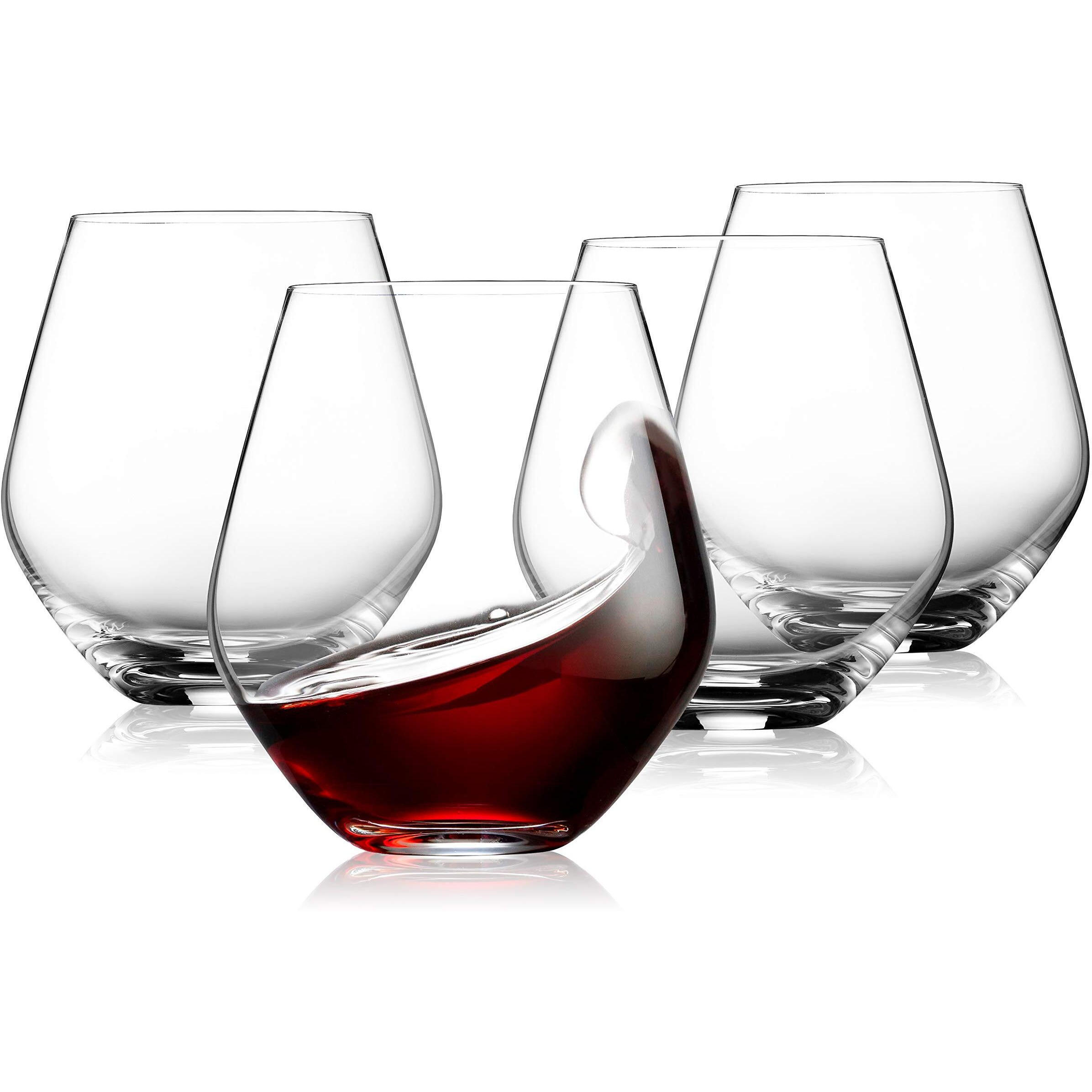 Godinger Wine Glasses, Stemless Wine Glasses, Red Wine Glasses, Wine Drinking Glasses, Stemless Wine Glass - 17Oz, Set Of 4 - Made In Europe