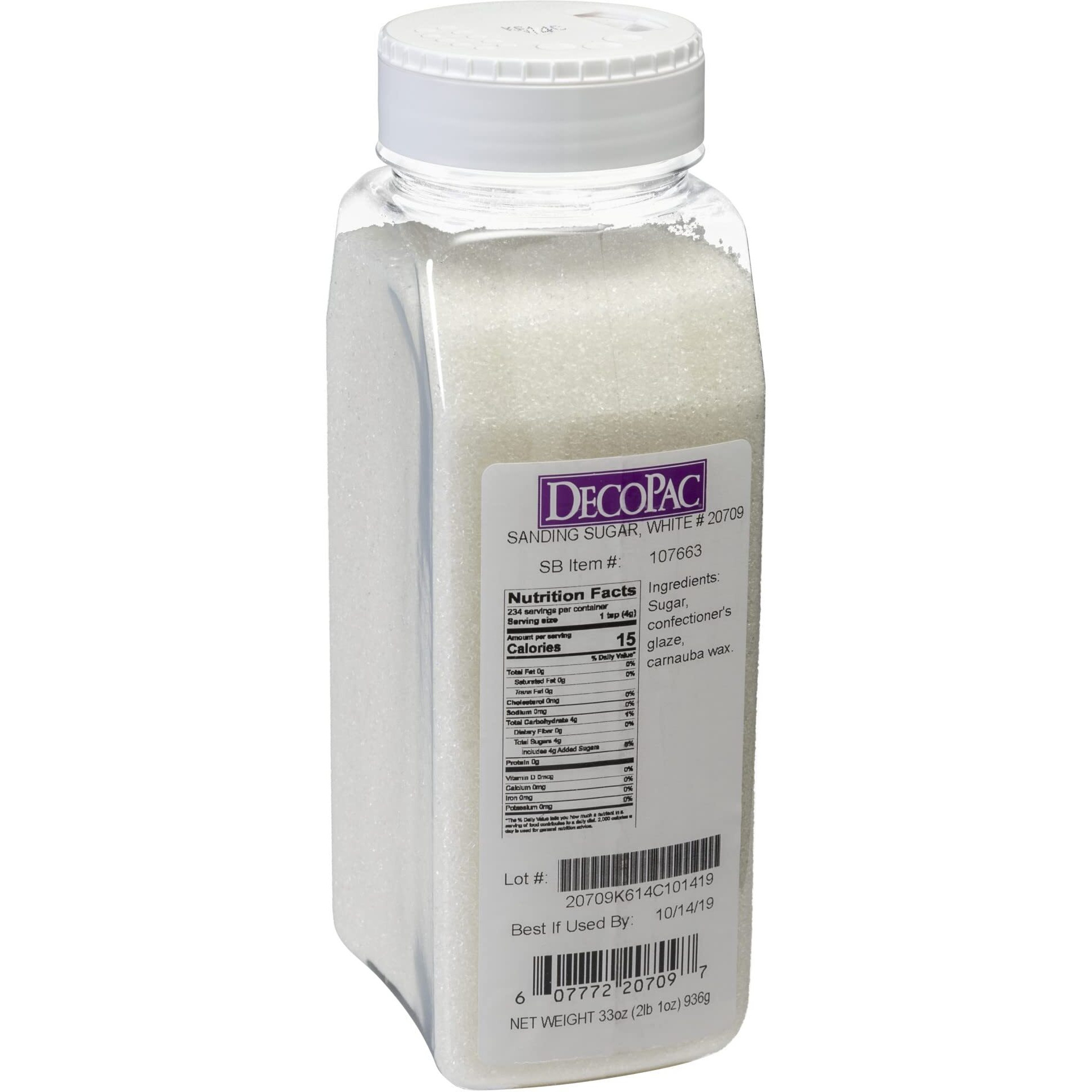 Decopac Sanding Sugar | White Edible Sugar Sprinkles | 33Oz | Edible Sanding Sugar In Handheld Container | Made In Usa | Sugar Sprinkle Mix For Cakes, Cupcakes, Cookies, Extra Large Pack | 33 Ounce - White