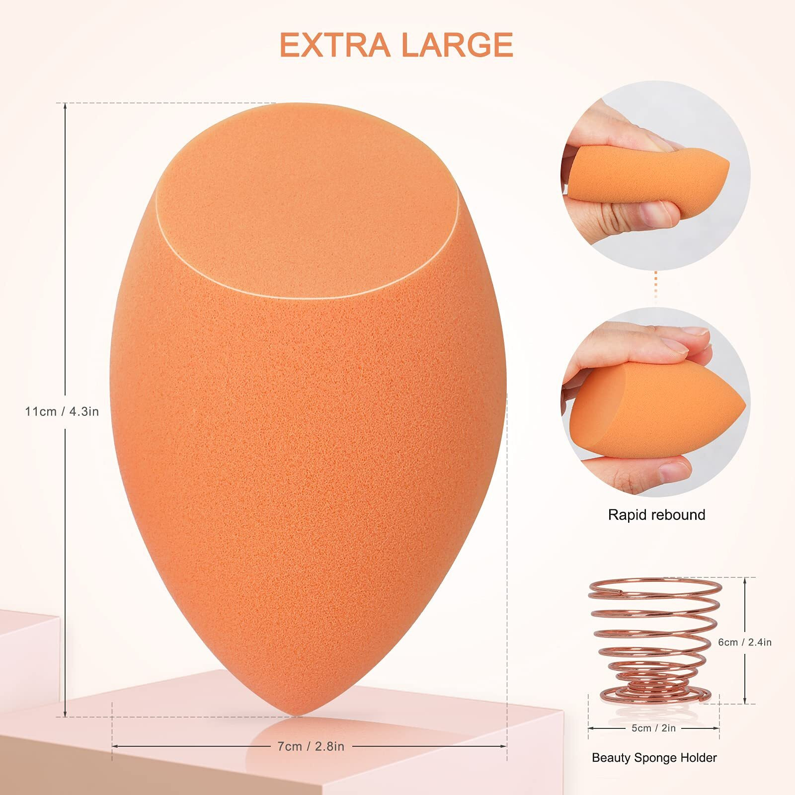 Xl Extra Large Make Up Beauty Sponges Blender-Product Contains 1X Small(8Cm) 1Xextra Large(11Cm) And 2 Sponge Holder-For Face Body, Blush Cream, Liquid Foundation Powder Application, Ivory